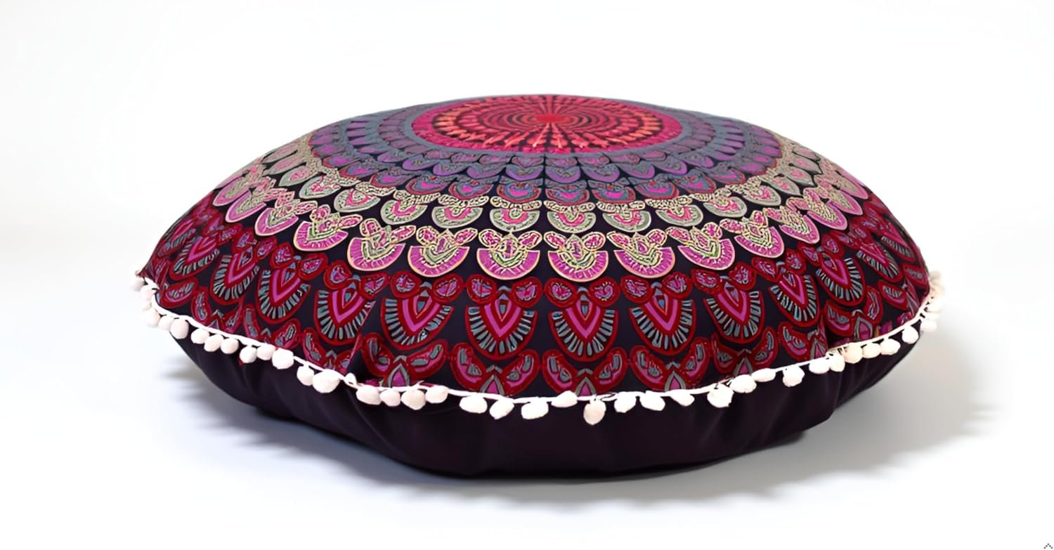 Large Round seat Floor Cushion Chair Ottoman Cover Pouf Pillow Meditation Floor Cushions for Adults Seating pouffe Ottoman Throw Covers Craft Room Furniture for Sitting Cover 22 Inches (Pink)