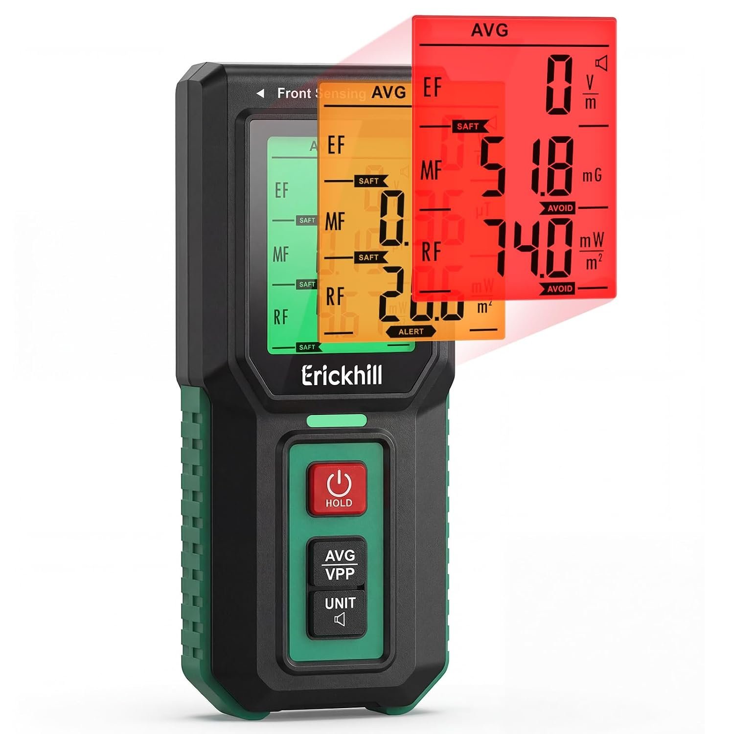 ERICKHILL 3-in-1 EMF Meter for Home, Simultaneous EF MF RF Detector, Electric Magnetic Field & RF Radiation Meter, Tri-Axis Sensor, LCD Trend Graph, Alarm Alert for WiFi Router & Appliances