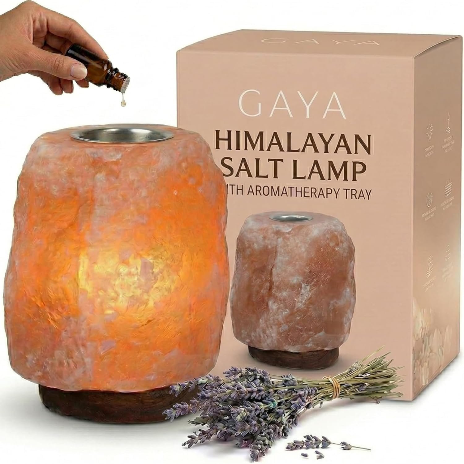 Himalayan Salt Lamp with Aromatherapy Tray & Dimmer Switch – Salt Rock Lamp for Bedroom, Relaxation & Sleep | Calming Meditation Spa Lamp | Himalayan Salt Diffuser | Warm Glow Night Light | Gift Ready