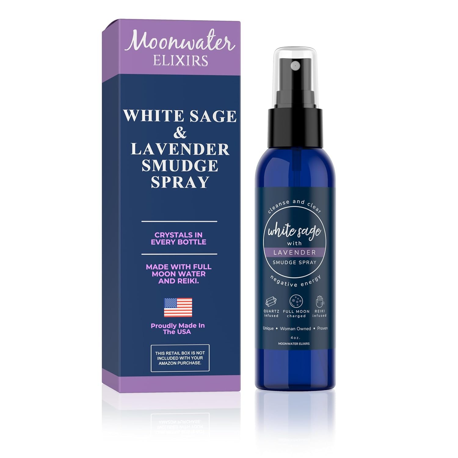 Lavender Sage Aromatherapy Spray for Spiritual Cleansing & Aura Protection, White Sage Lavender Spray – Cleansing Negative Energy & Protection, Clear Quartz Reiki Energized Aromatherapy Room Mist 4oz