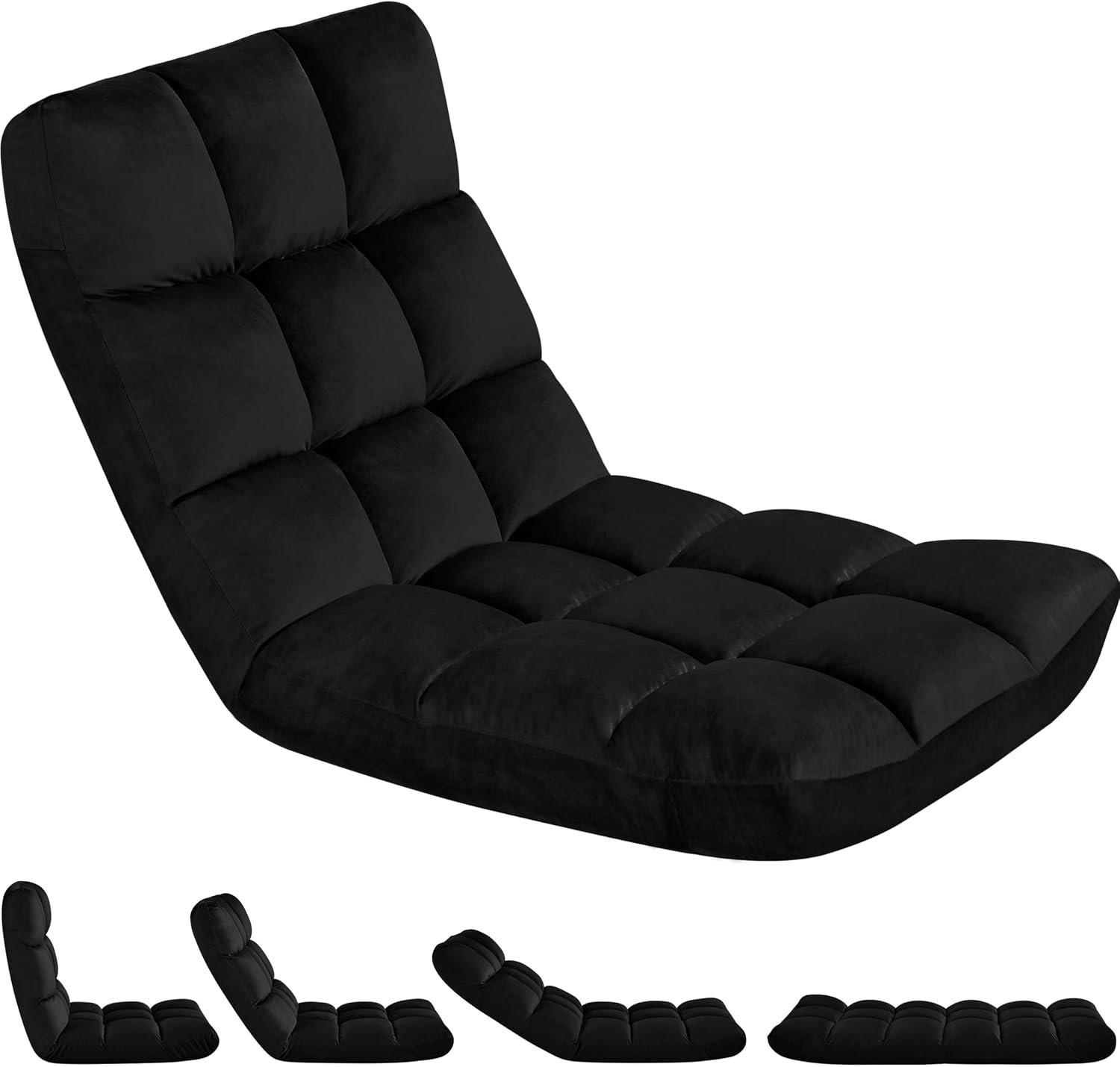Yaheetech Adjustable Floor Chair with Back Support, Foldable Thick Padded Seat for Meditation&Gaming on Floor, Space Saving Lazy Lounger for Bedroom Dorm, Black