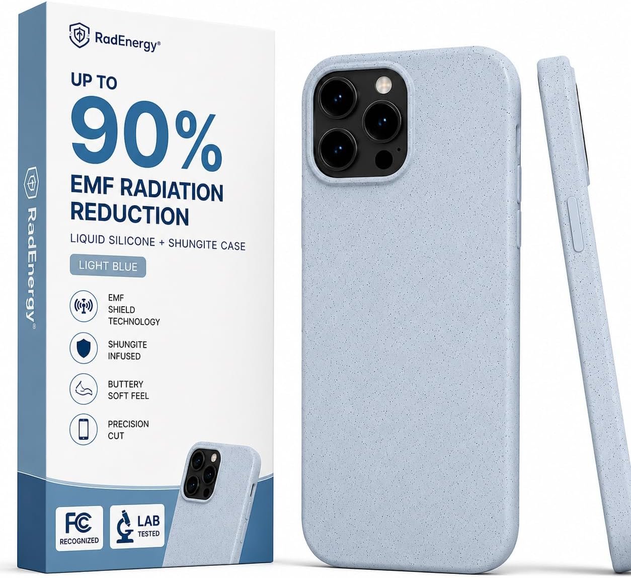 EMF Protection Anti Radiation Liquid Silicone Shungite Case for iPhone 13 Pro, FCC-Recognized & NVLAP-Accredited Up to 90% Radiation Reduction, Lightweight 5G Shield Cover, Light Blue
