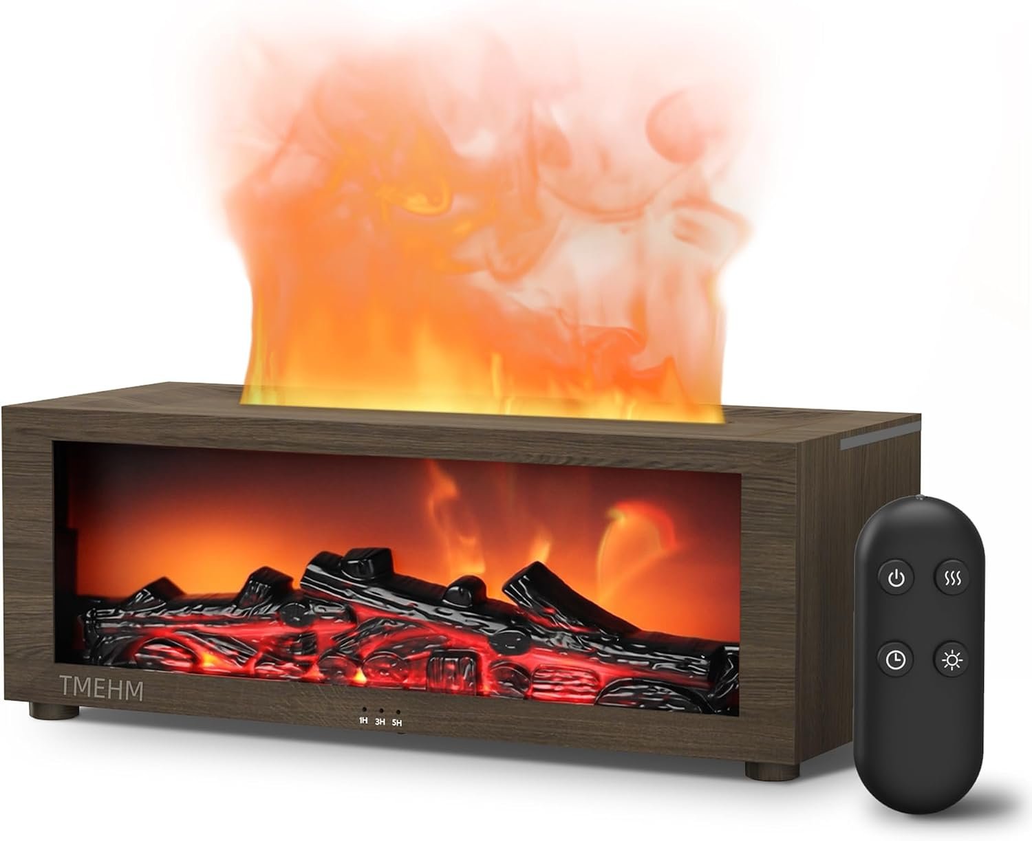 TMEHM Fireplace Flame Air Diffuser Humidifier,7 Colors Aromatherapy Essential Oil Diffuser,Ultrasonic with Timer for Home,Bedroom,Office,Yoga (Dark Wood Grain)