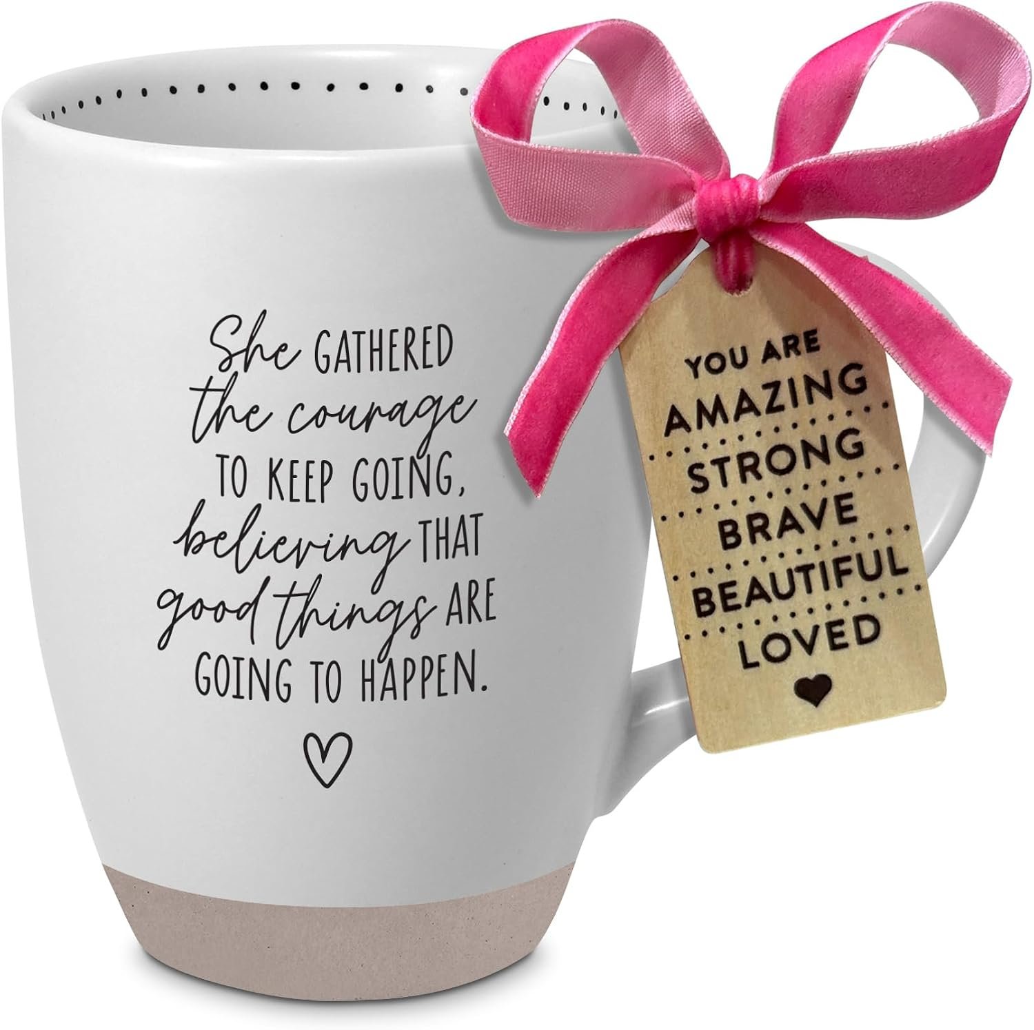 Lighthouse Christian Products Kindness Collective Inspirational Affirmation Coffee Cup, Soft Neutral Mug with Encouragement Tag, 17 Ounce Ceramic She Gathered Courage