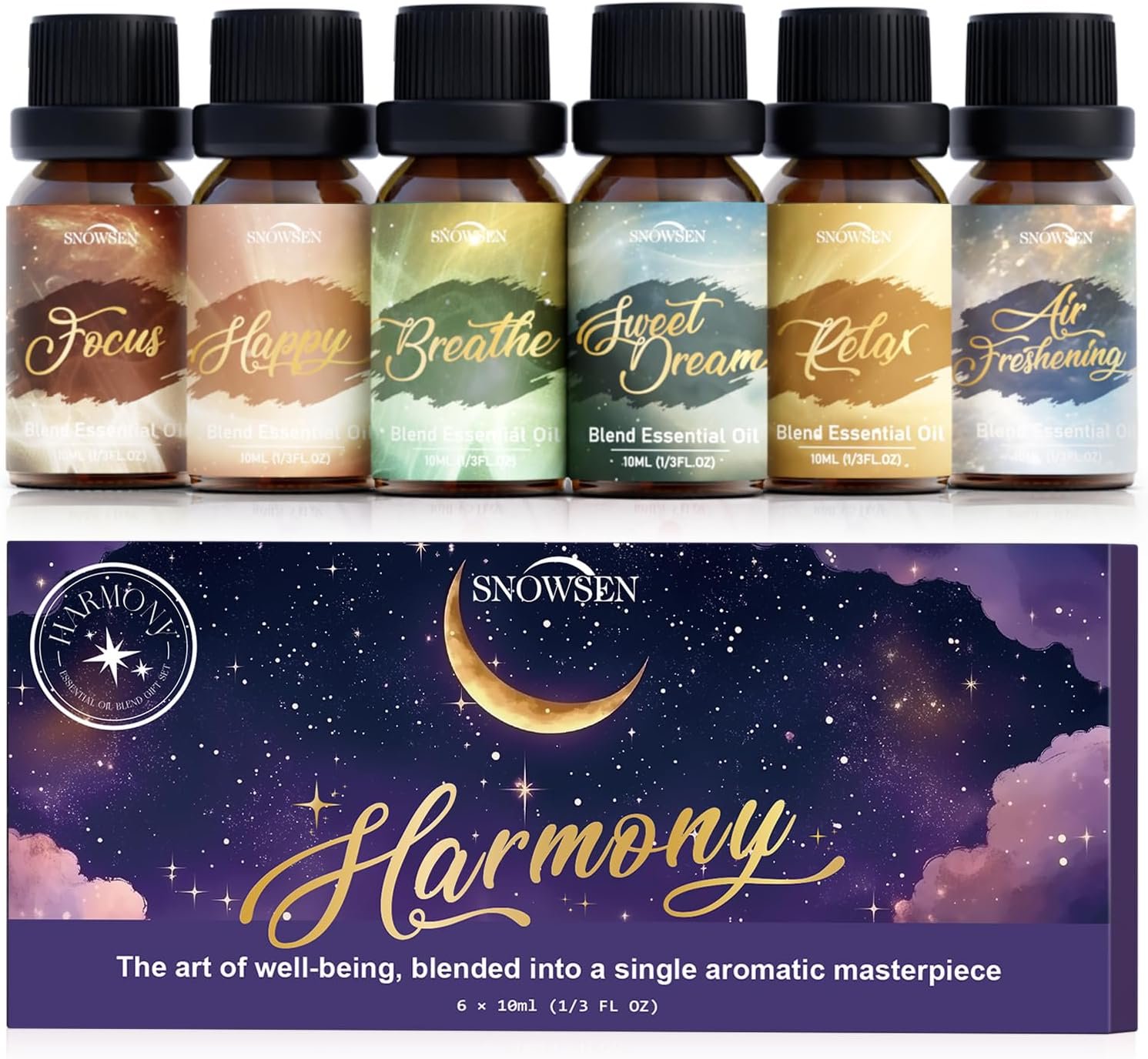Essential Oil Blends, Harmony Essential Oil Set – Breathe, Sweet Dream, Relax, Happy, Focus, Air Freshening, Essential Oils for Diffusers for Home, Candle Making, Freshie Scents, Aromatherapy