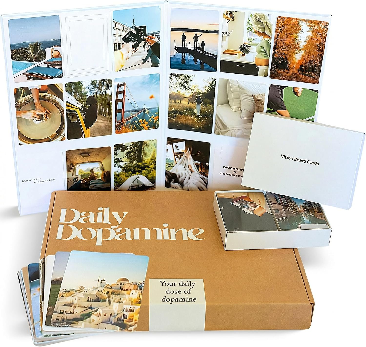 Vision Board Kit – Foldable Dream Board, 150 Interchangeable Aesthetic Image and Affirmation Cards, 400+ Adhesives, Unlimited Collage Mood Board – Vision Board Supplies, Manifestation & Goal Setting
