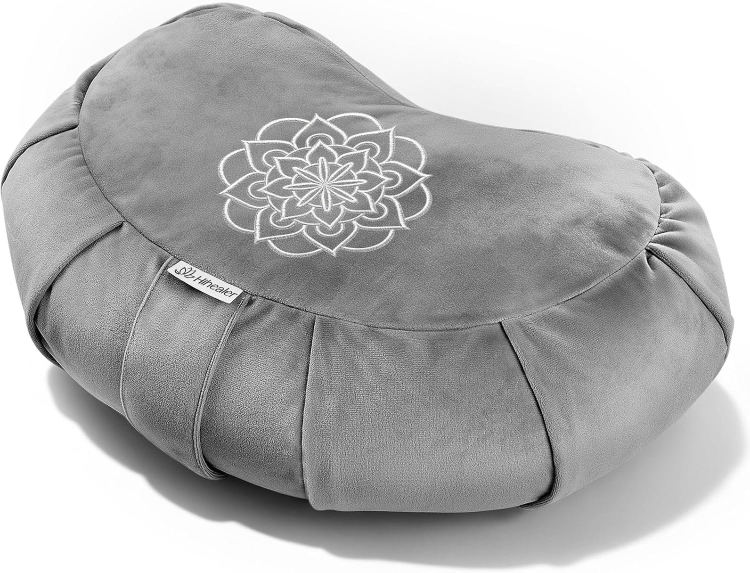 Hihealer Premium Crescent Meditation Cushion, Ergonomic Buckwheat Hull Floor Pillow for Adults, Comfortable Yoga Bolster for Meditation & Floor Sitting (Grey)