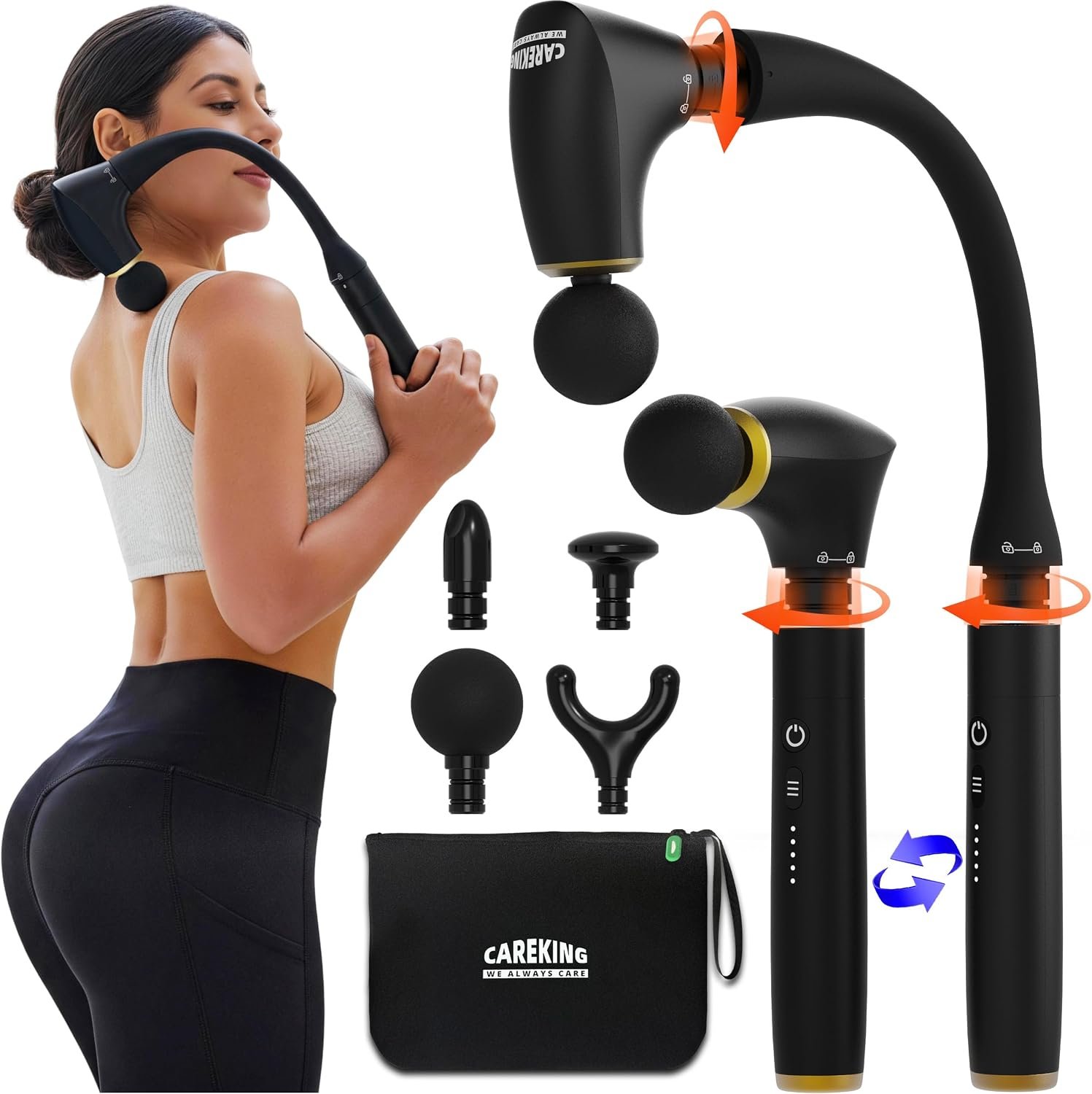2-in-1 Detachable Percussion Massage Gun with Extension Handle, Back Massager for Pain Relief Deep Tissue Muscle Massager for Arm Shoulder Lower Back Thigh Waist,Gifts for Women Men, FSA-HSA Eligible
