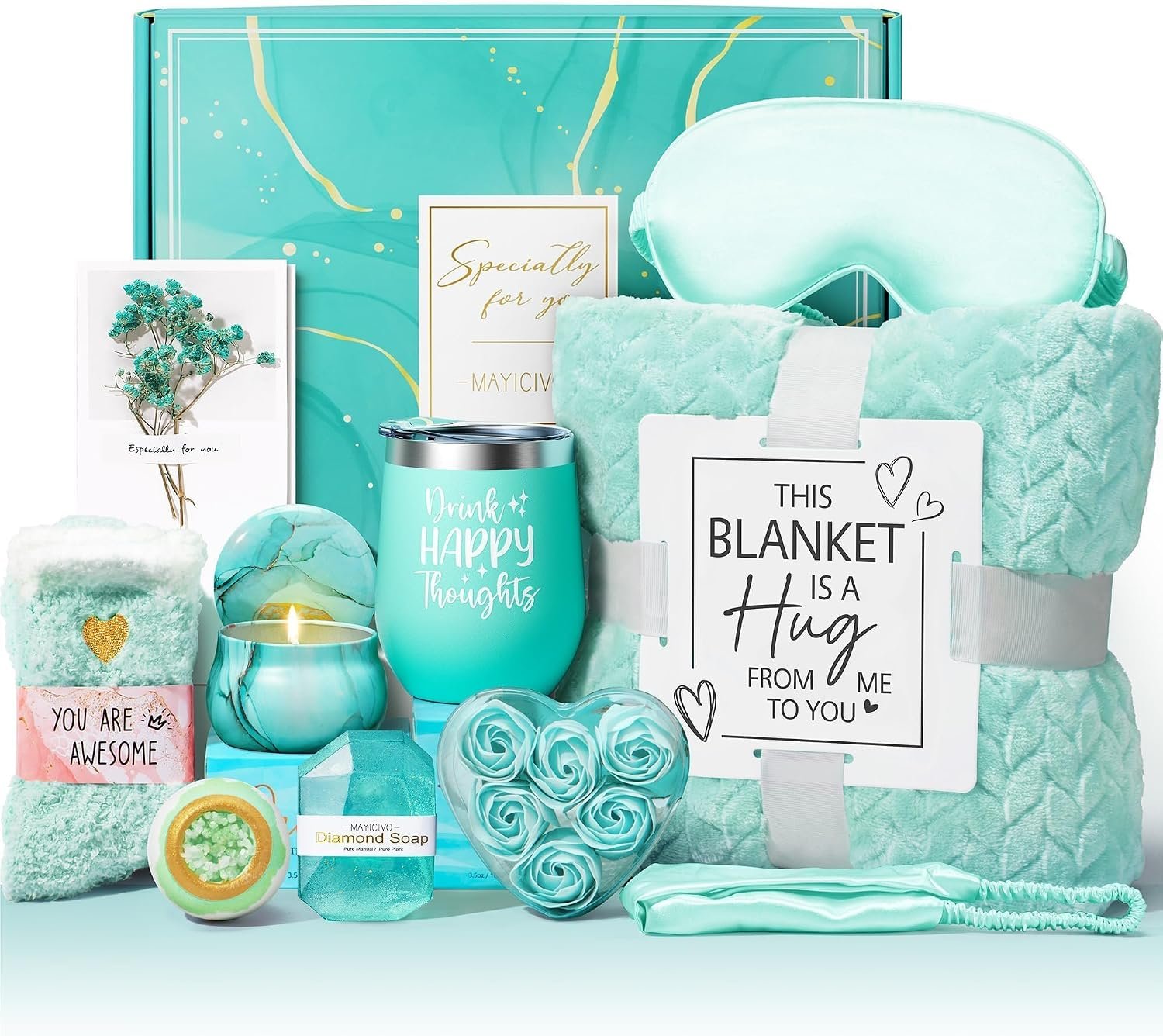 Birthday Gifts for Women Self Care Get Well Soon Gifts, Ocean Relaxing Spa Gift Basket Thinking of You Care Package with Flannel Blanket, Christmas Unique Gift for Her Mom Wife Grandma Friend Sister