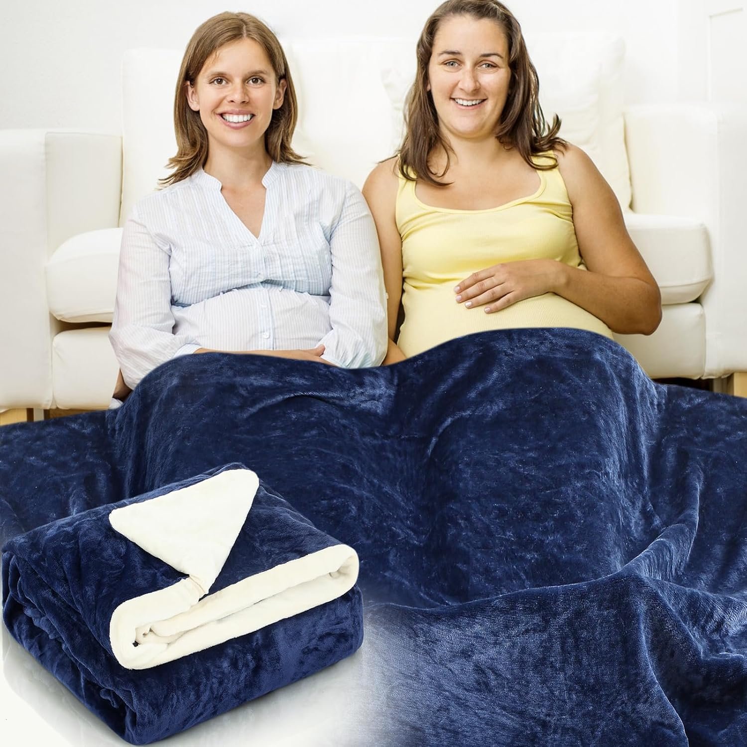 Preboun 61 x 51.18 Inch Large Faraday Blanket for Protection Pregnant Babies, Emf Blocker Blanket Two Sides Using for Beds Couches Travel (Flannel, Dark Blue)