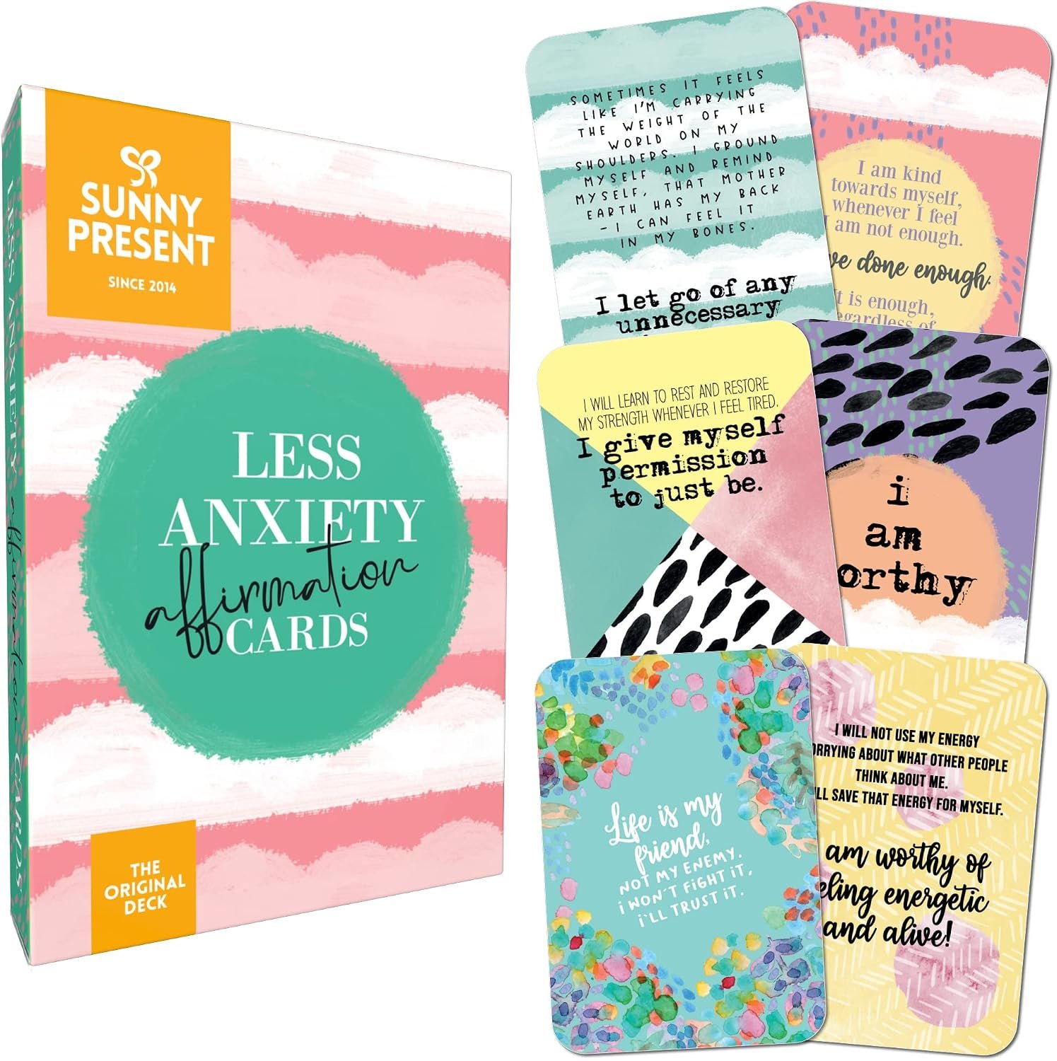 Less Anxiety Affirmation Cards – 45 Beautifully Illustrated Self Care Cards to Help Stress & Anxiety, Relaxation