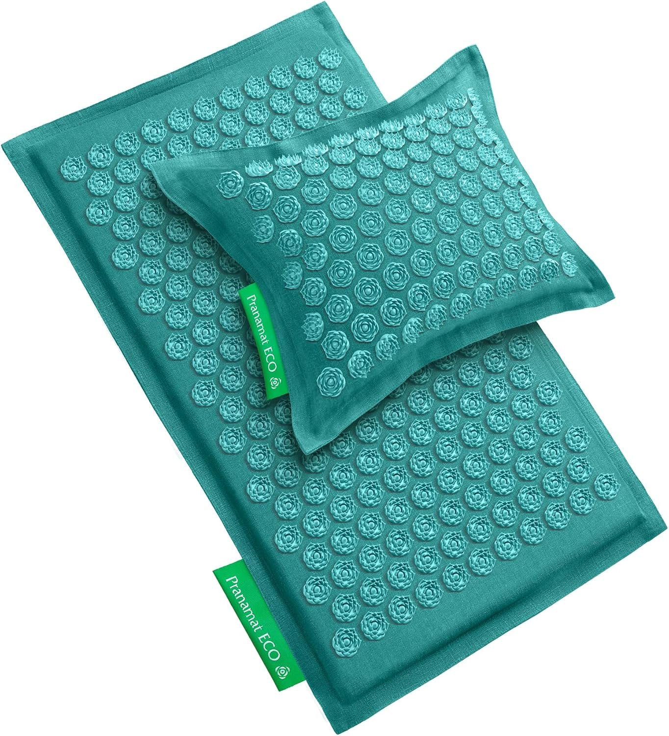 Pranamat Acupressure Large Mat and Pillow Set, Premium Acupressure Therapy for Pain Relief and Relaxation, Handcrafted in Europe with Sustainable and Natural Materials (Azur)