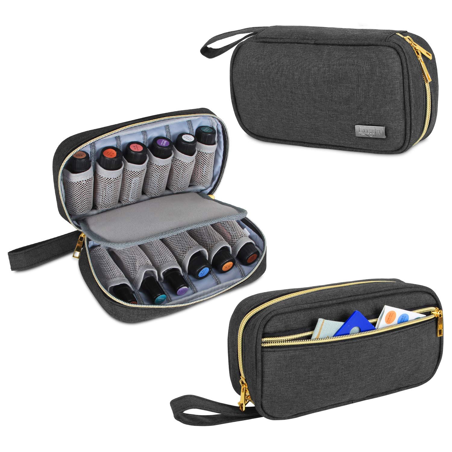 LUXJA Essential Oil Carrying Case – Holds 12 Bottles (5ml-15ml, Including Roller Bottles), Portable Organizer for Essential Oil and Accessories (Bag Only), Black