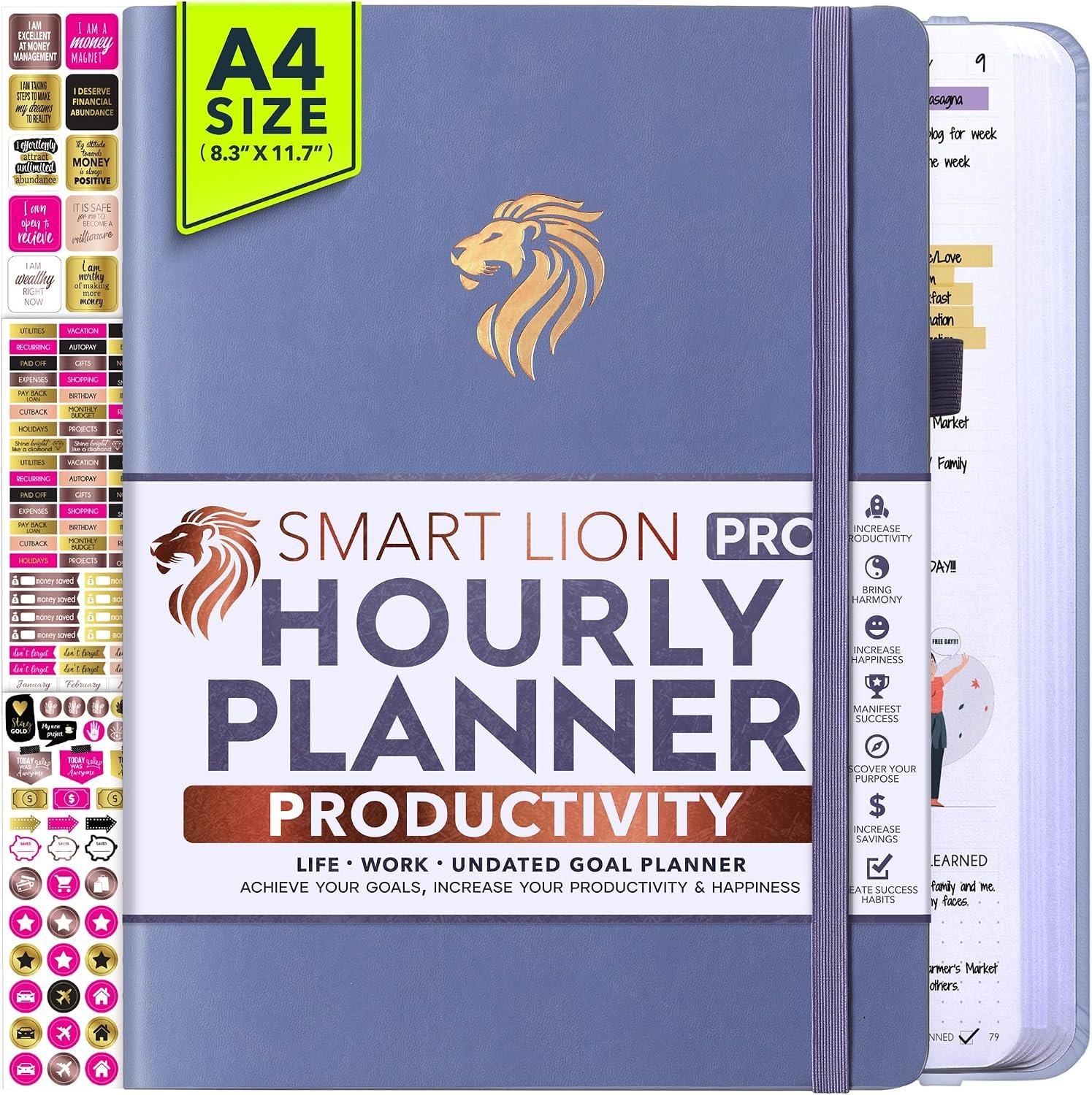 Hourly Planner – Undated Daily, Weekly & Monthly Planner with Budget Section | A 12 Month Journey to Increase Productivity & Happiness | Life Organizer & Gratitude Journal – Vertical Format