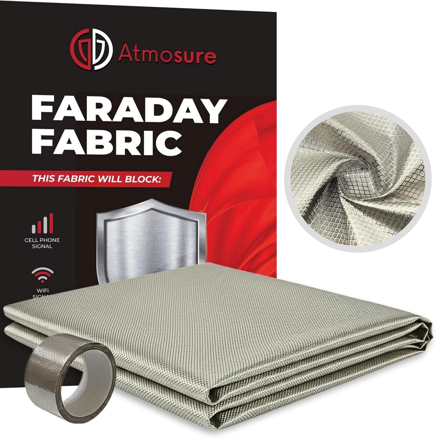 ATMOSURE Faraday Fabric & Tape Kit (1 Yard; 44 x 36 in Fabric; 197 in Tape) – Copper-Nickel Shielding for RFID Blocking and DIY Signal Isolation