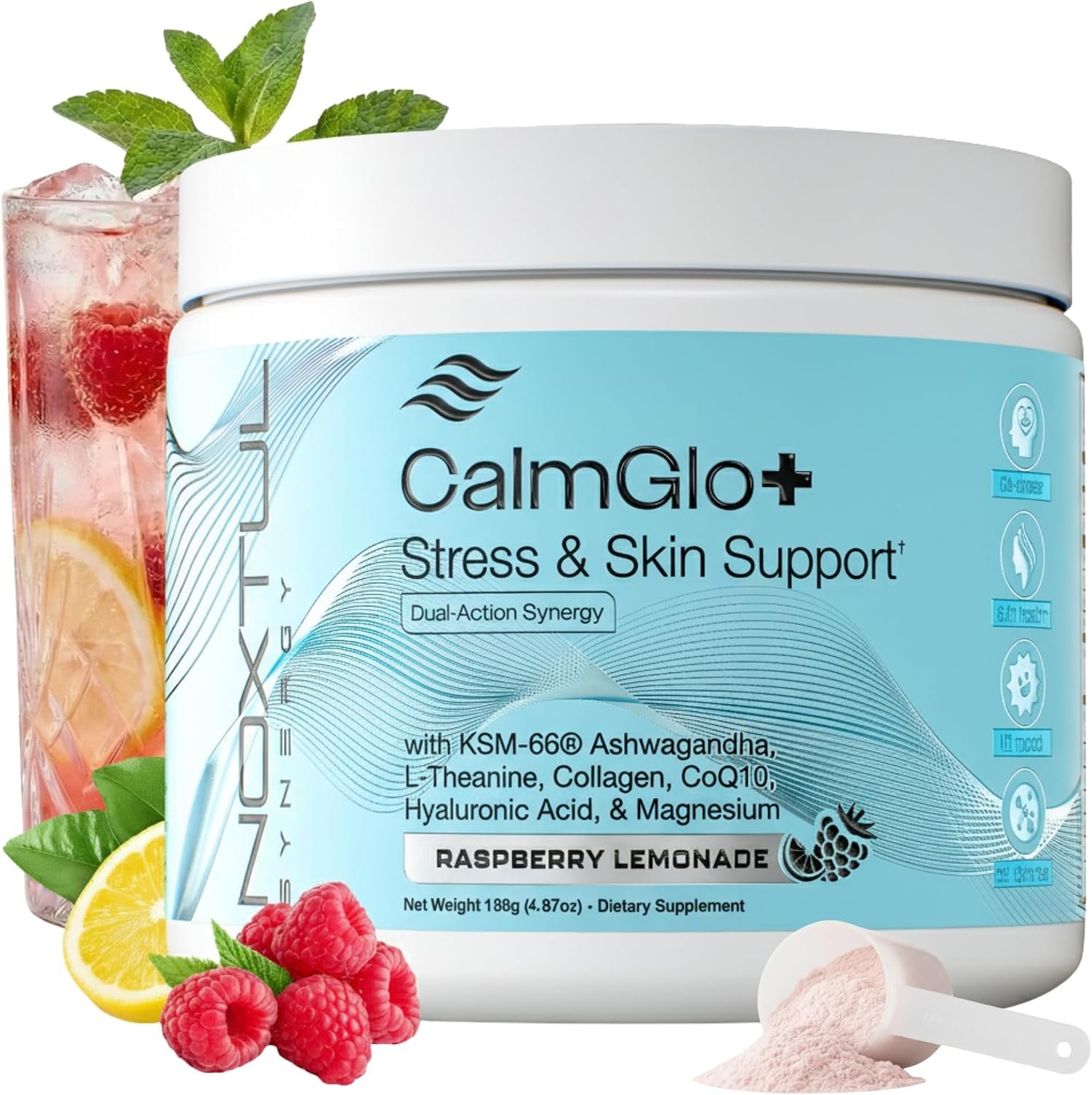 Daily Stress & Skin Support Drink Powder – Adaptogen Cortisol Reducer with Ashwagandha KSM-66, L-Theanine, Magnesium & Collagen Peptides – Mood, Focus & Hydration – Raspberry Lemonade, 30 Servings