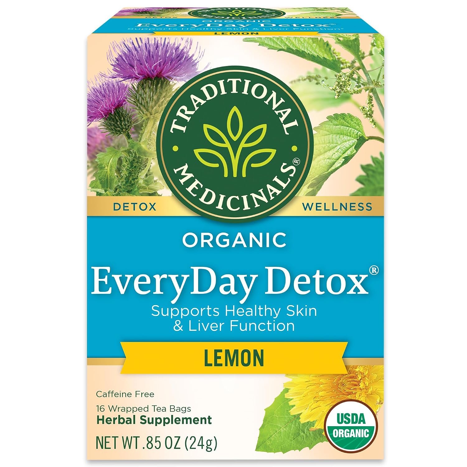 Traditional Medicinals Organic EveryDay Detox Lemon, 16 Tea Bags | Supports Healthy Skin & Liver Function, Detox