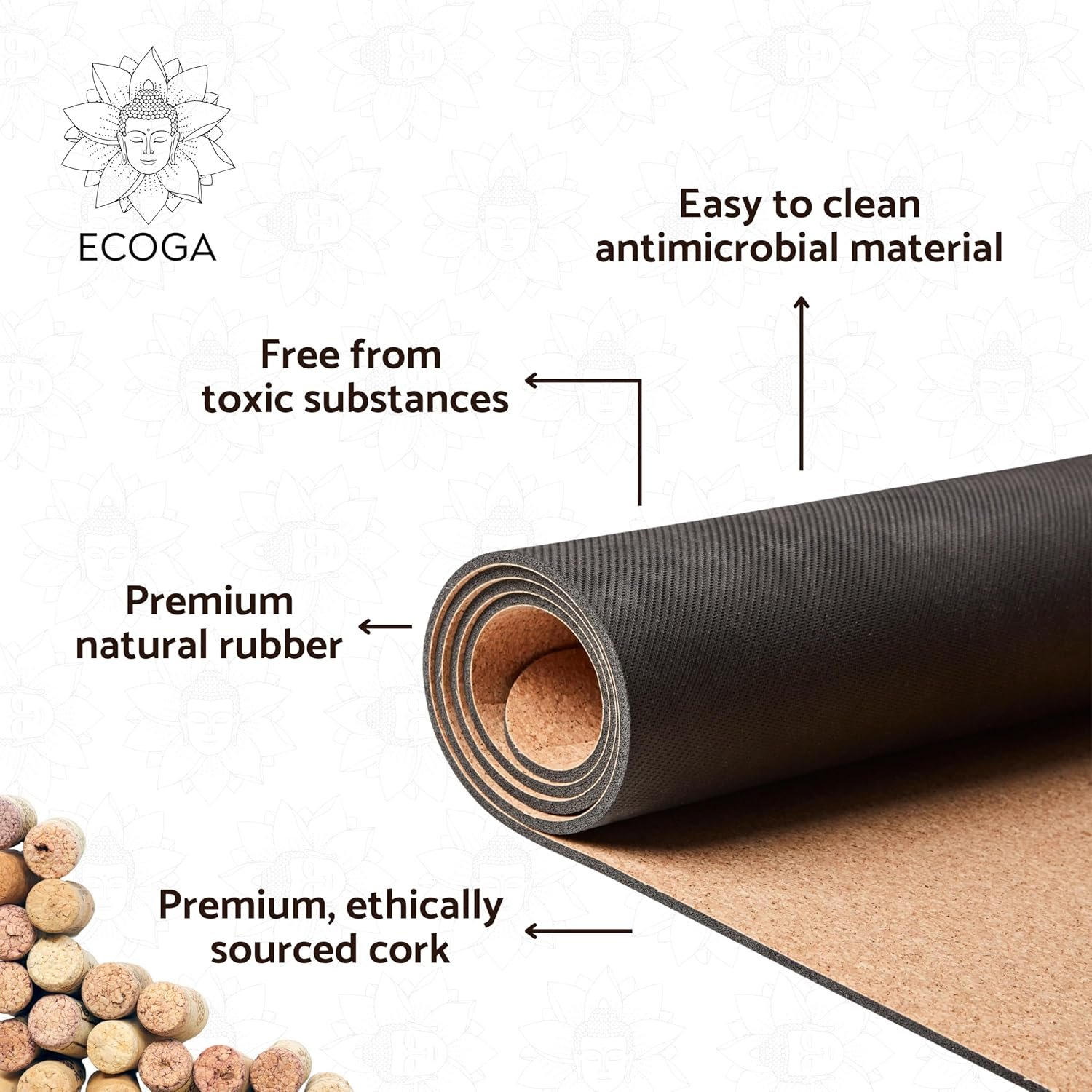 Premium Cork Yoga Mat With Alignment Marks – 5mm Thick Non Slip Hot Yoga Mat – Eco-friendly Non Toxic – Includes Strap and Bag