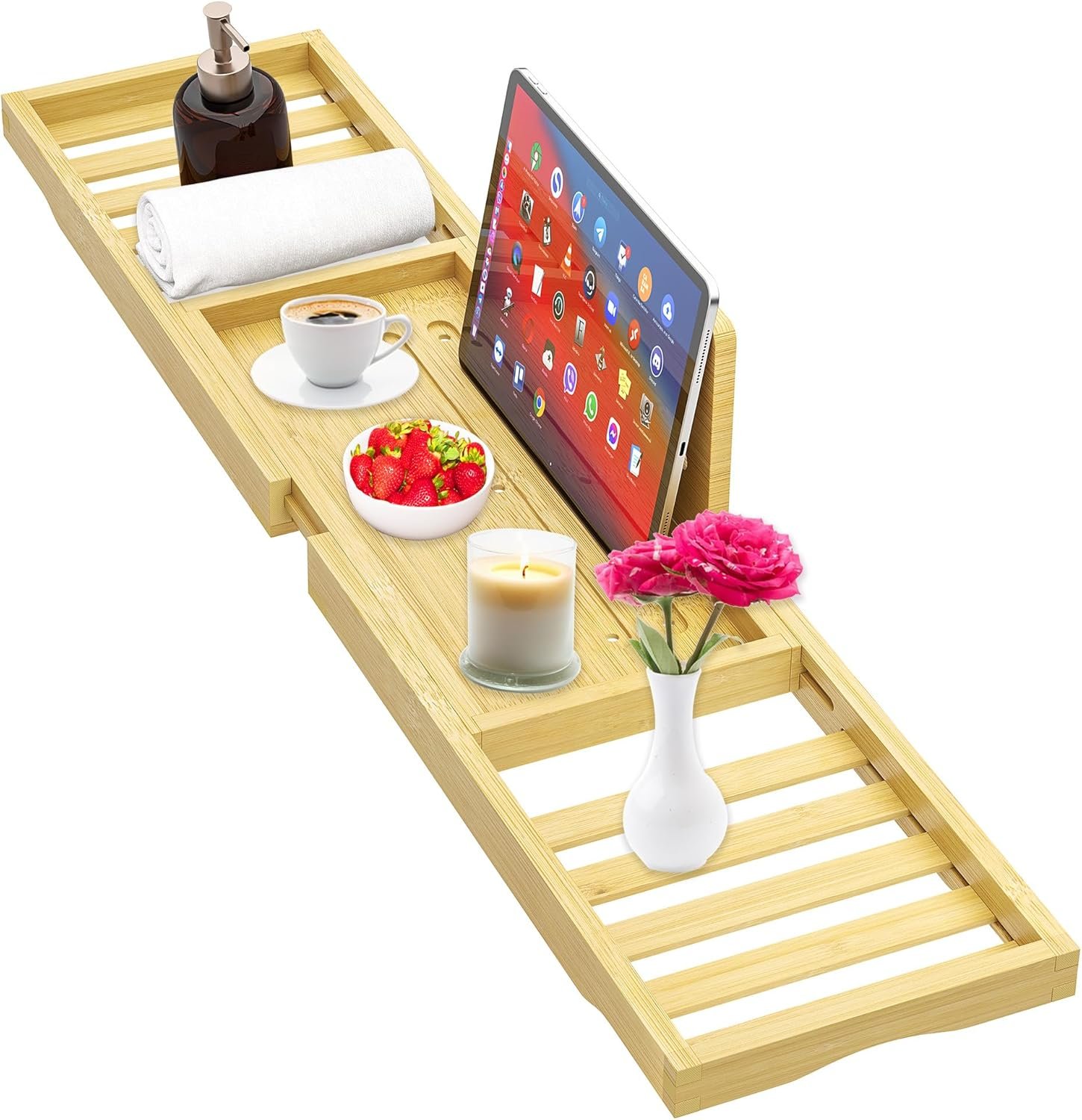 Bathtub Tray – Bath Tray Expandable – Bath Table Trays for Bathtub/Tub,Premium Bamboo Wooden, Fits Most Bath Tubs