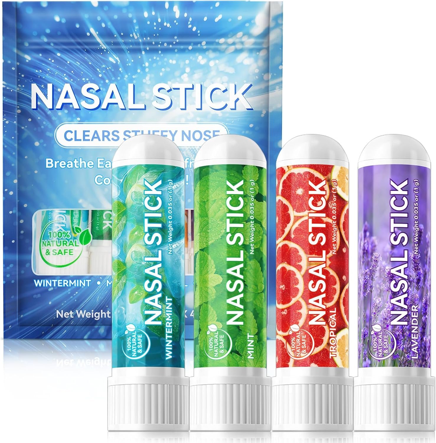 Nasal Stick 4 Pack,Nose Inhaler Stick,Nasal Inhaler,Boost Energy Set,Sinus & Congestion Relief, Daily Relaxation, Stress Relief, Pure Natural Ingredients