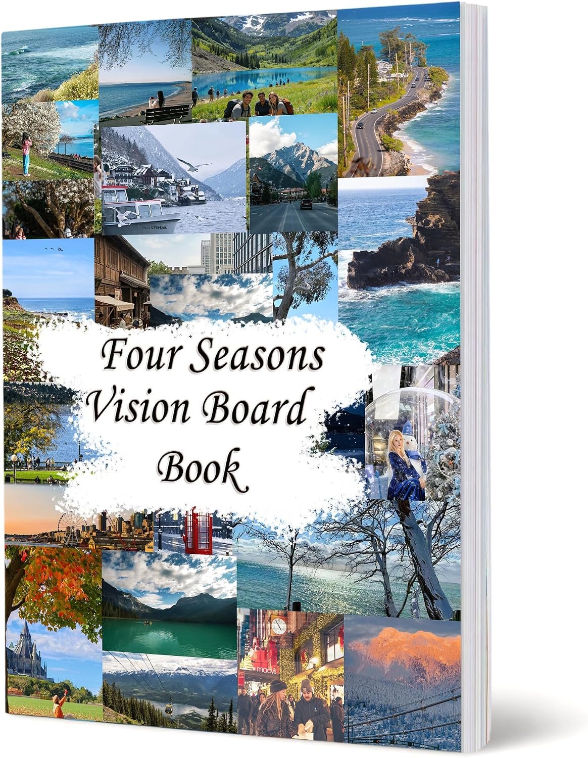 Upgraded DIY Four Seasons Vision Board Book, Magazine-Style Vision Board Supplies, Integrated with Rich Seasonal Elements and Inspirational Quotes, Ideal for Self-Care, Goal Planning and Daily Motivation