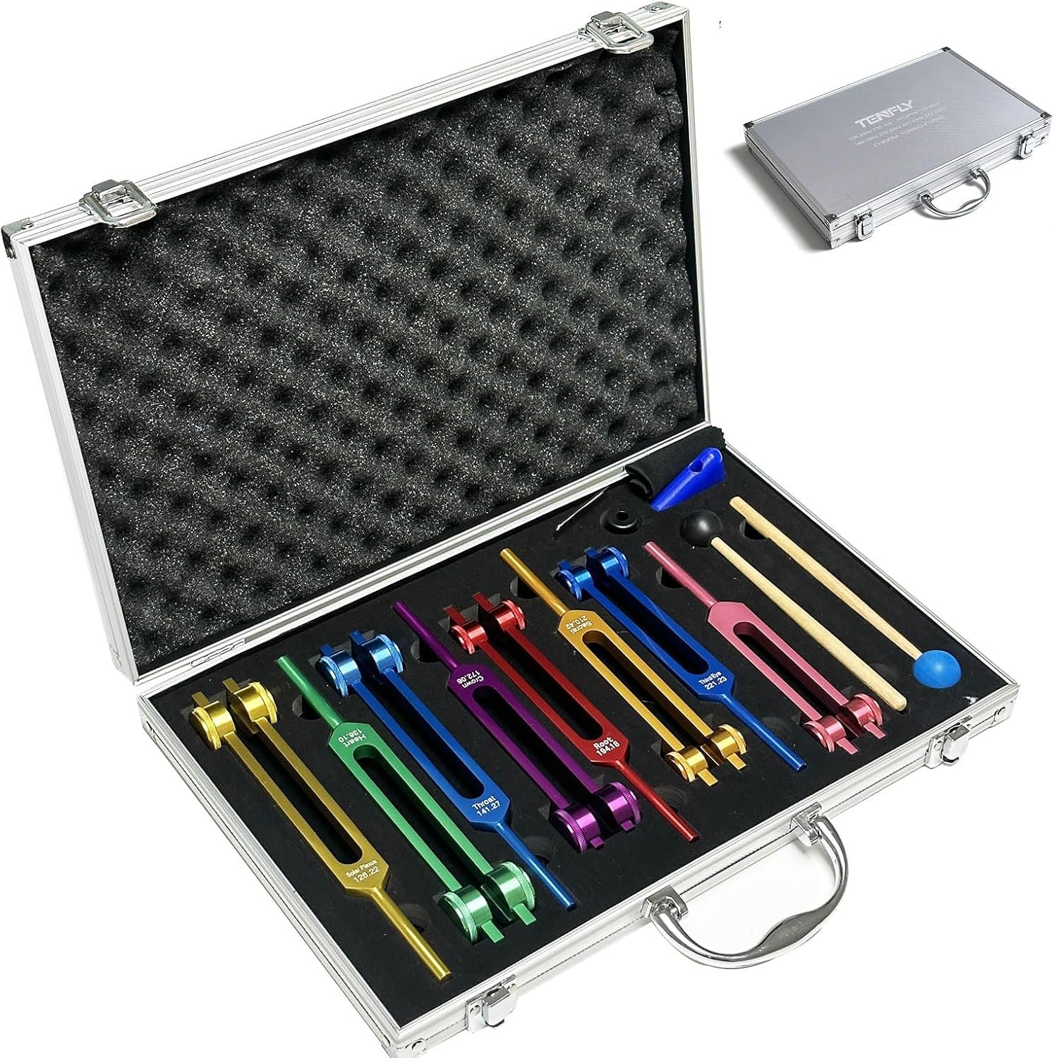 Chakra Tuning Forks Set for Healing, 7 Chakra+1 Soul Purpose Weighted Tuning Forks with Exquisite Aluminum Gift Box, Multicolour,(126.22 Hz, 136.1 Hz, 141.27 Hz, 172.06 Hz etc)