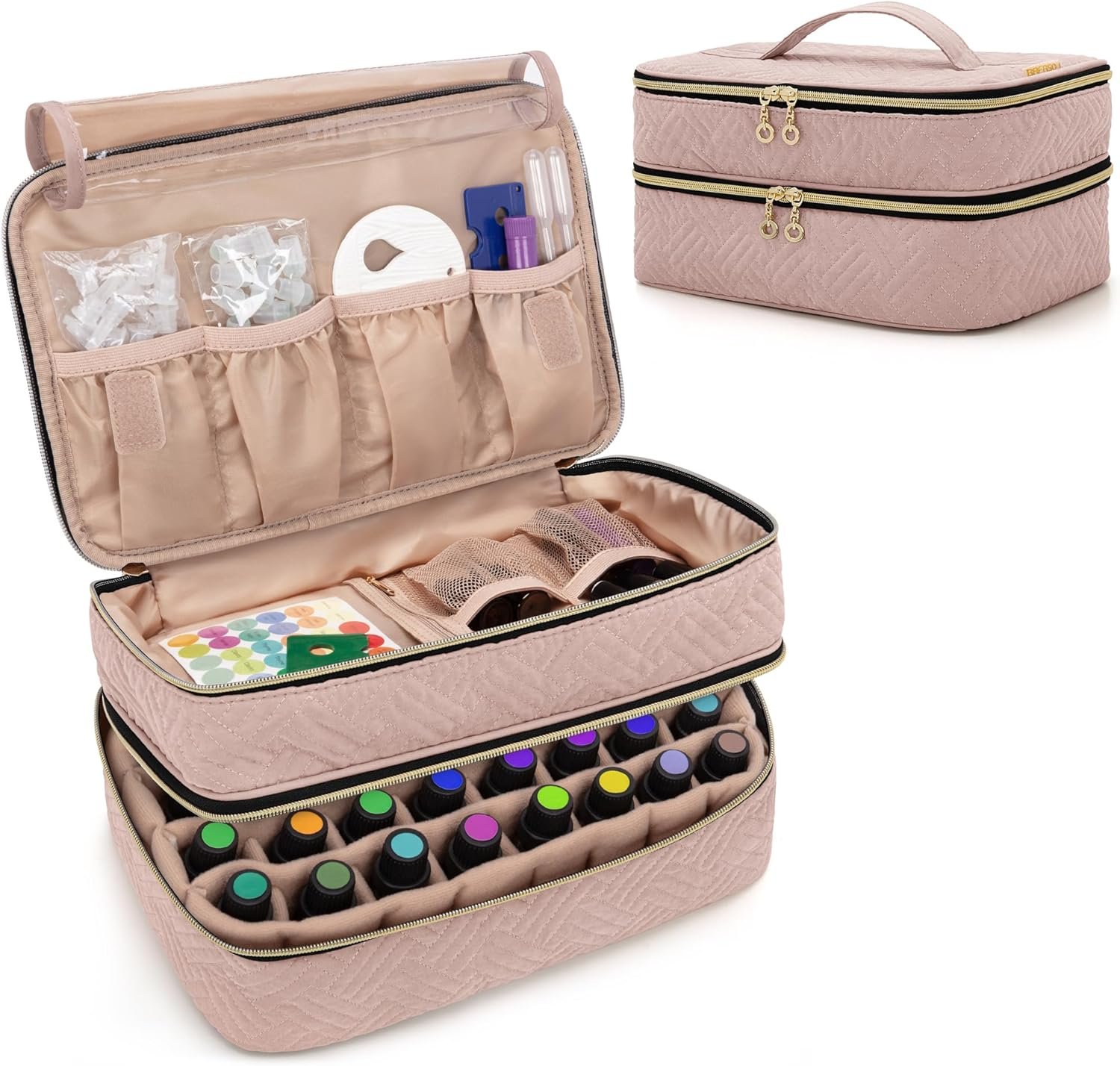 BAFASO Essential Oil Storage Case Holds 40 Bottles (5ml-30ml), Pale Rose | Essential Oil Organizer with Tool Storage Sections, Bag Only.