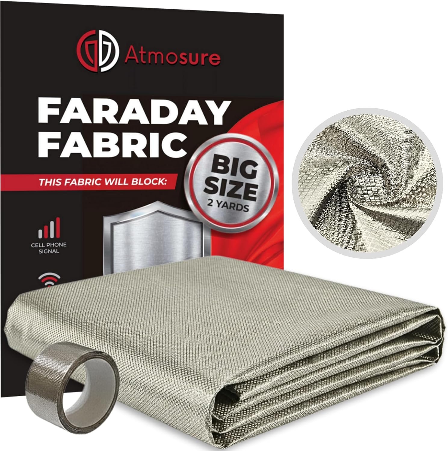 ATMOSURE Faraday Fabric & Tape Kit (2 Yard | 44″x72″) – Copper-Nickel Shielding for RFID Blocking, Wireless Signal Isolation, DIY Applications