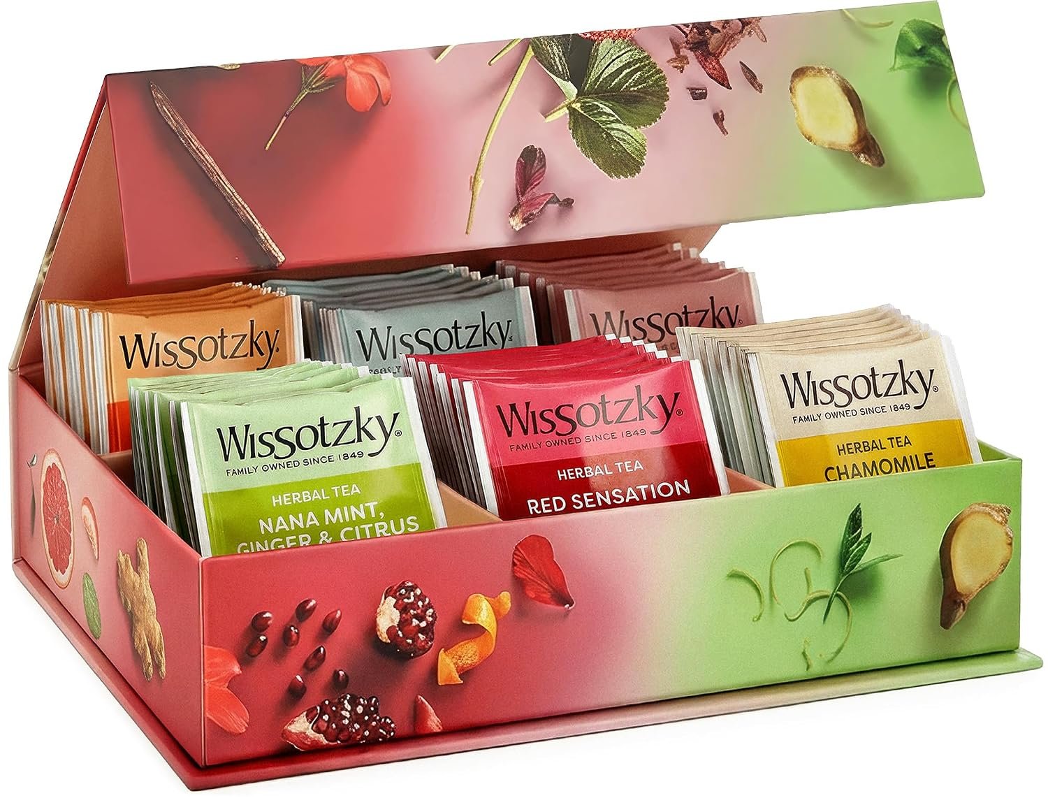 Wissotzky Herbal Tea Gift Set – Variety Pack Sampler (42 Tea Bags) Premium Reusable Gift Box | Caffeine-Free | 6 Exciting Flavors | Individually Wrapped Tea Bags | Ideal Present for Holiday & Corporate Gifting | Magnetic Closure Box | Kosher