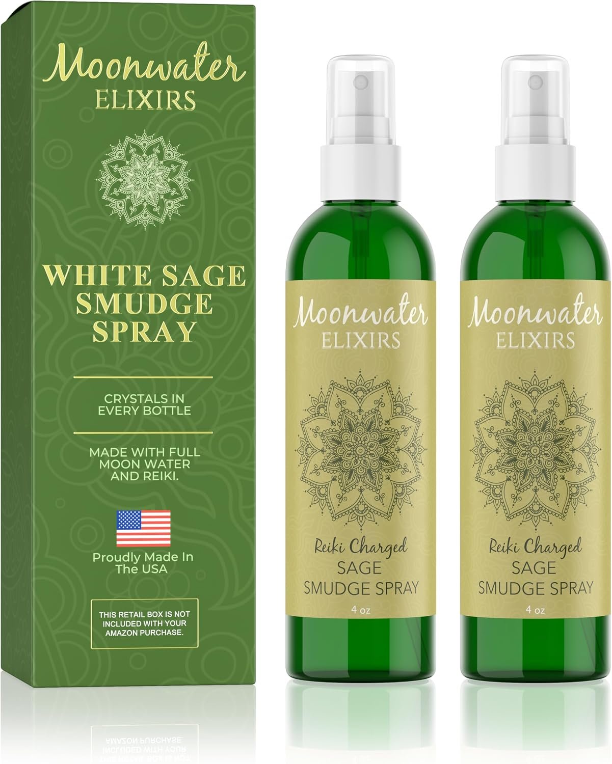 White Sage Smudge Spray for Spiritual Cleansing & Aura Protection, Sage Spray for Cleansing Negative Energy & Protection, Home & Meditation, Clear Quartz Reiki Energized Aromatherapy Room Mist 2X 4oz
