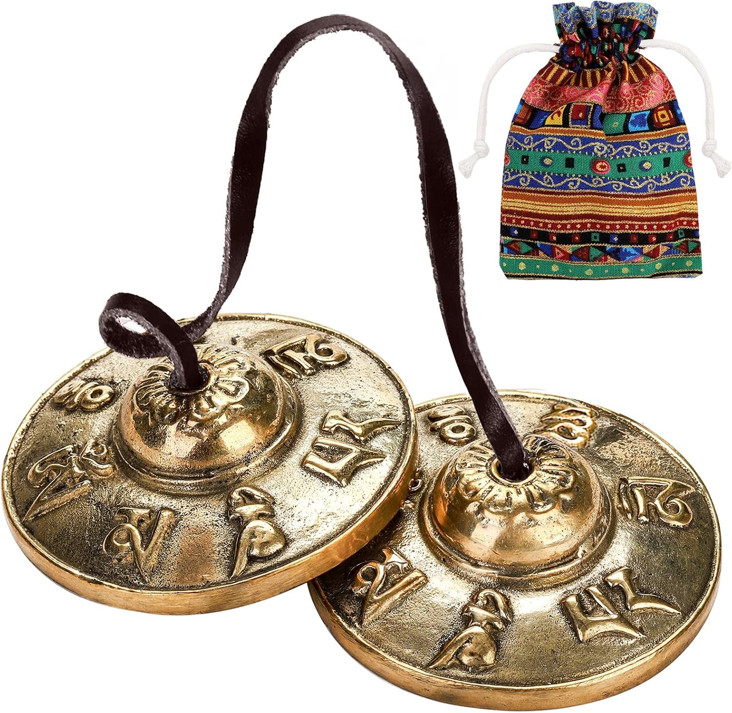 Foraineam Tingsha Cymbals Meditation Chime Bells, 2.5 Inch Brass Tibetan Tingsha Bells Relaxation Musical Instruments for Mindfulness, Chakra Healing, Stress Relief, Sound Awakening, Yoga Meditation