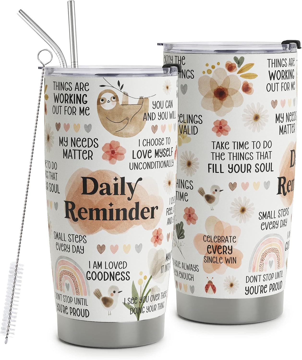 Positive Daily Affirmations For Women – Positive Thoughts Travel Mug – Inspirational Gifts – Mental Health Gift – Stainless Steel Tumbler 20oz