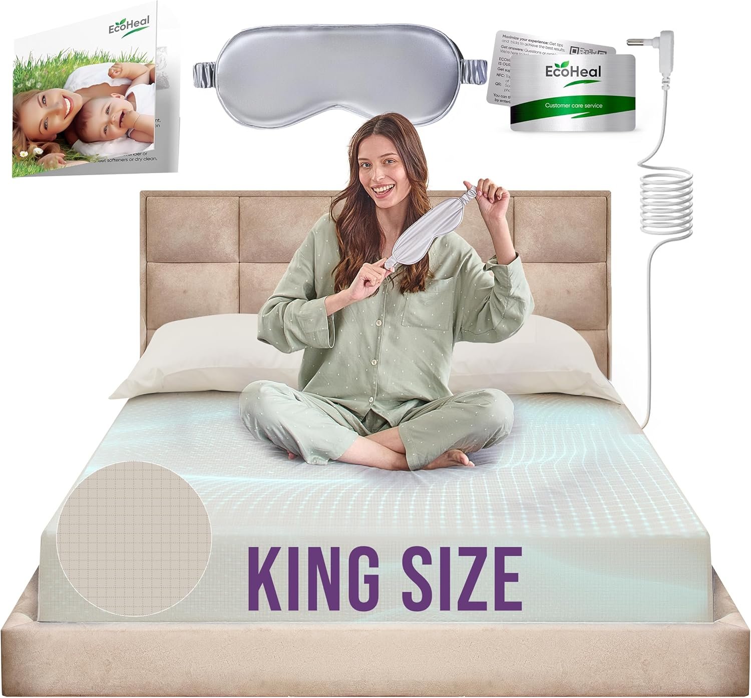 Earth Grounding Sheets King Size with 12% Silver Fiber & 4% Silk & 84% Cotton – Beige – Quality Certified Grounded Well Bed Sheet – Conductive Fitted Sheet for Better Sleep