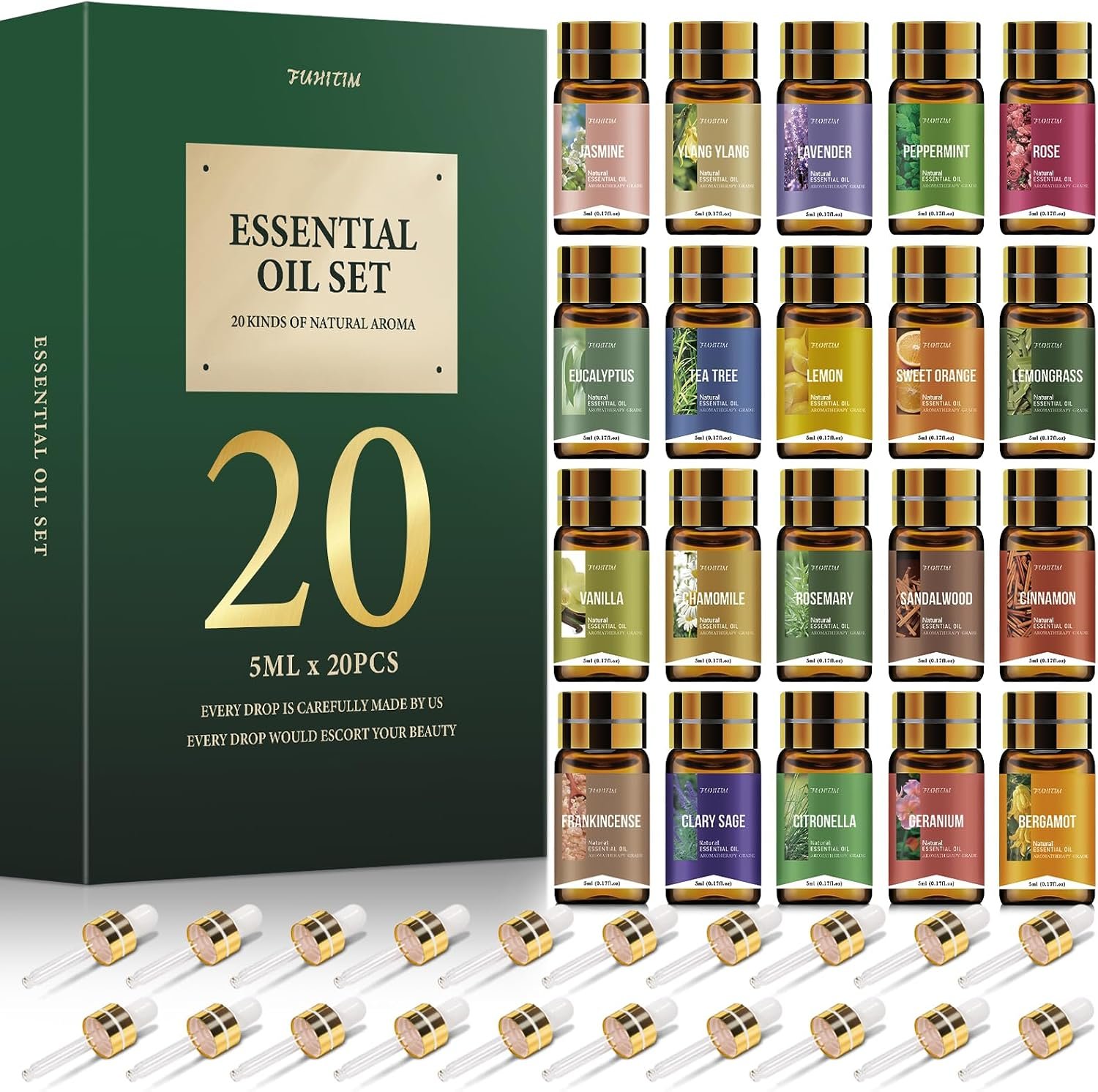 20 Pcs Essential Oil Set – Essential Oils Gift Set Perfect for Diffuser, Massage,Soap, Candle Bath Bombs Making, 20×5 ML