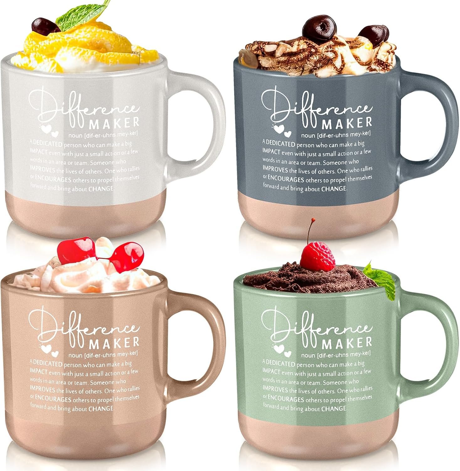 Didaey 4 Pcs Employee Appreciation Gifts Bulk Thank You Gifts Mugs Inspirational Ceramic Mug for Office Coworker Staff Team Back to School(Boho Colors,Difference Maker)