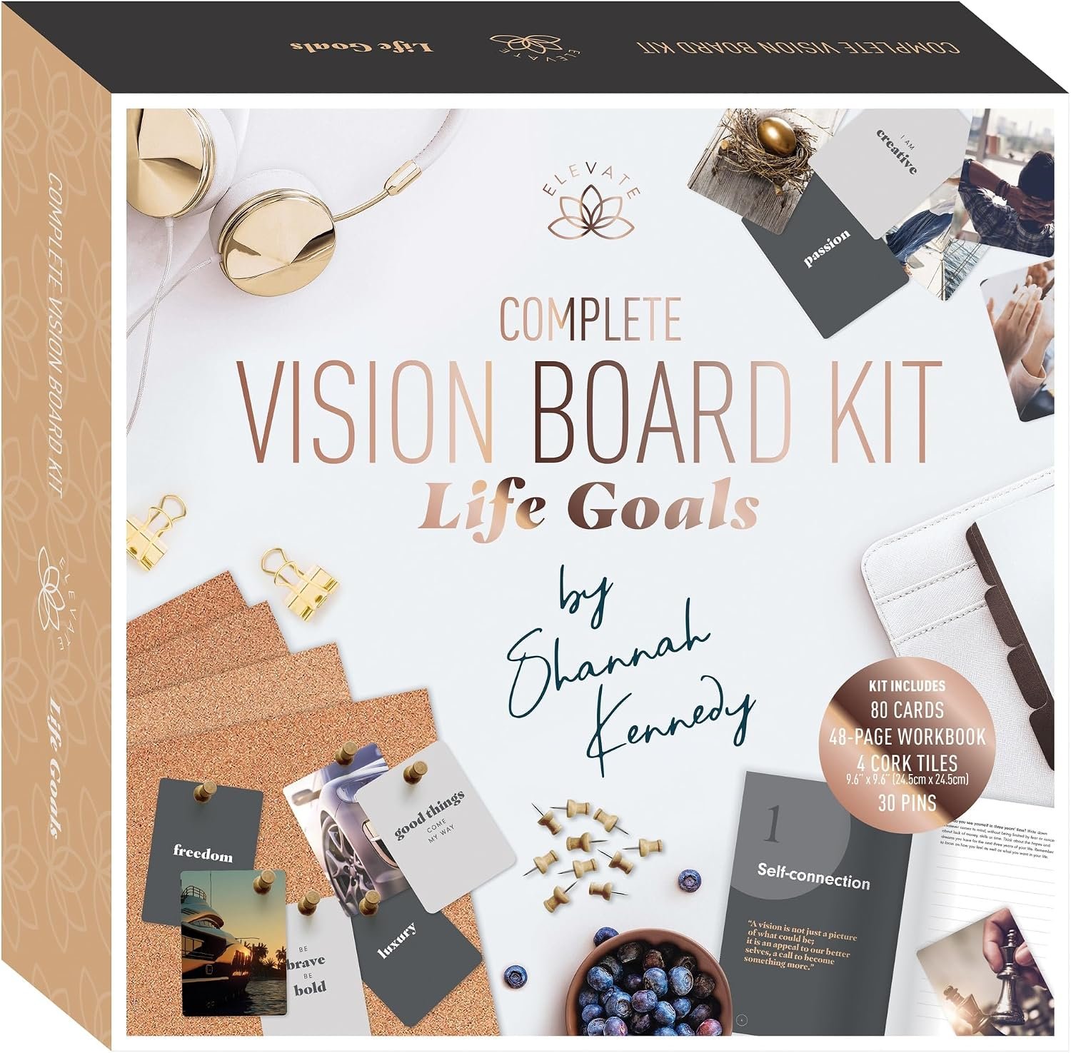 Elevate: Complete Vision Board Kit – Life Goals – Guided Manifestation Set, Workbook, Prompt Cards, Cork Tiles & Pins by Shannah Kennedy, Goal Poster