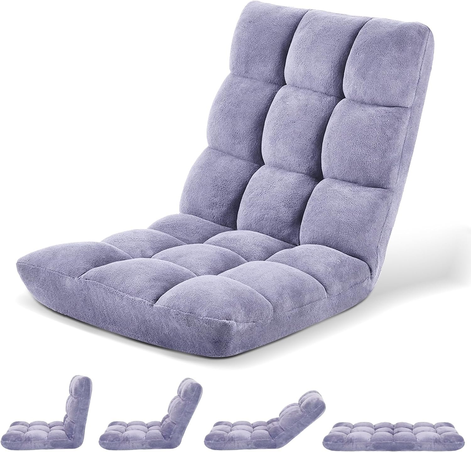 Murago Floor Chair with Back Support, 14 Adjustable Position Floor Chair | Japanese Meditation Folding Floor Seating, Gaming Chair Recliner with Comfy Cushion, for Adults, Living Room, Light Grey