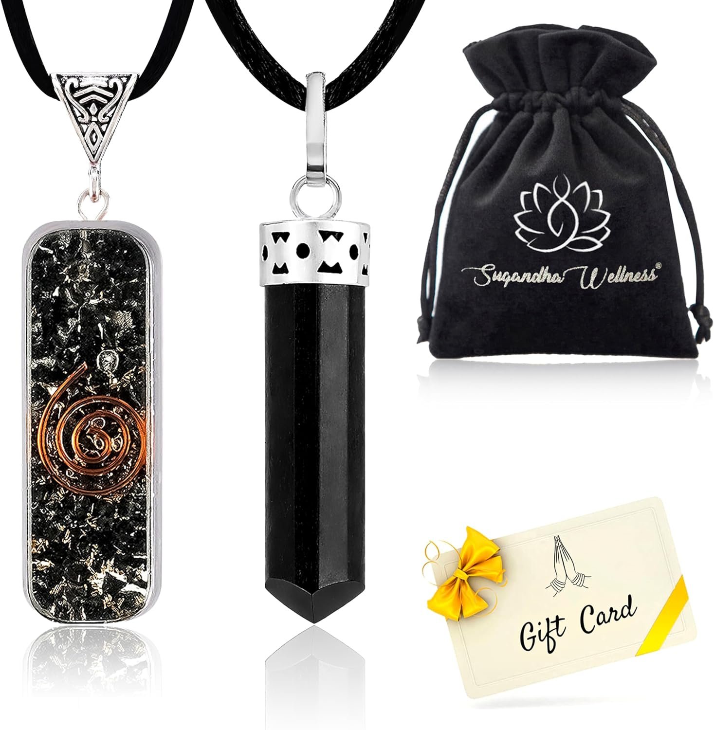 Black Tourmaline Orgonite Necklace & Pendant Set. Powerful Protection Stone. Spiritual Crystal Jewelry Gift for Yoga, Meditation, Healing & Reiki