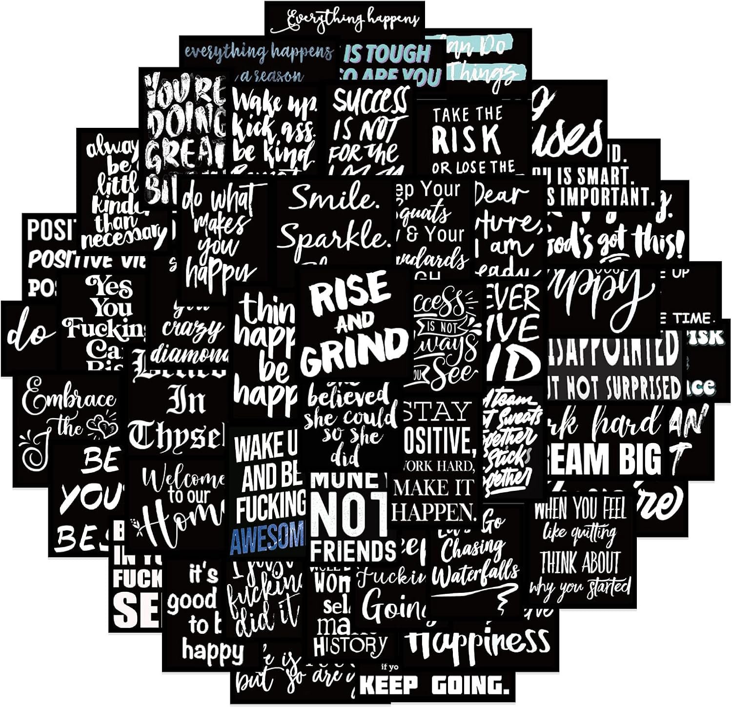 50Pcs Inspirational Stickers Positive Stickers Motivational Sticker for Journaling Scrapbooking Vision Board Supplies Water Bottle Laptops Phone for Women Adults Students Teachers Employees (Black)