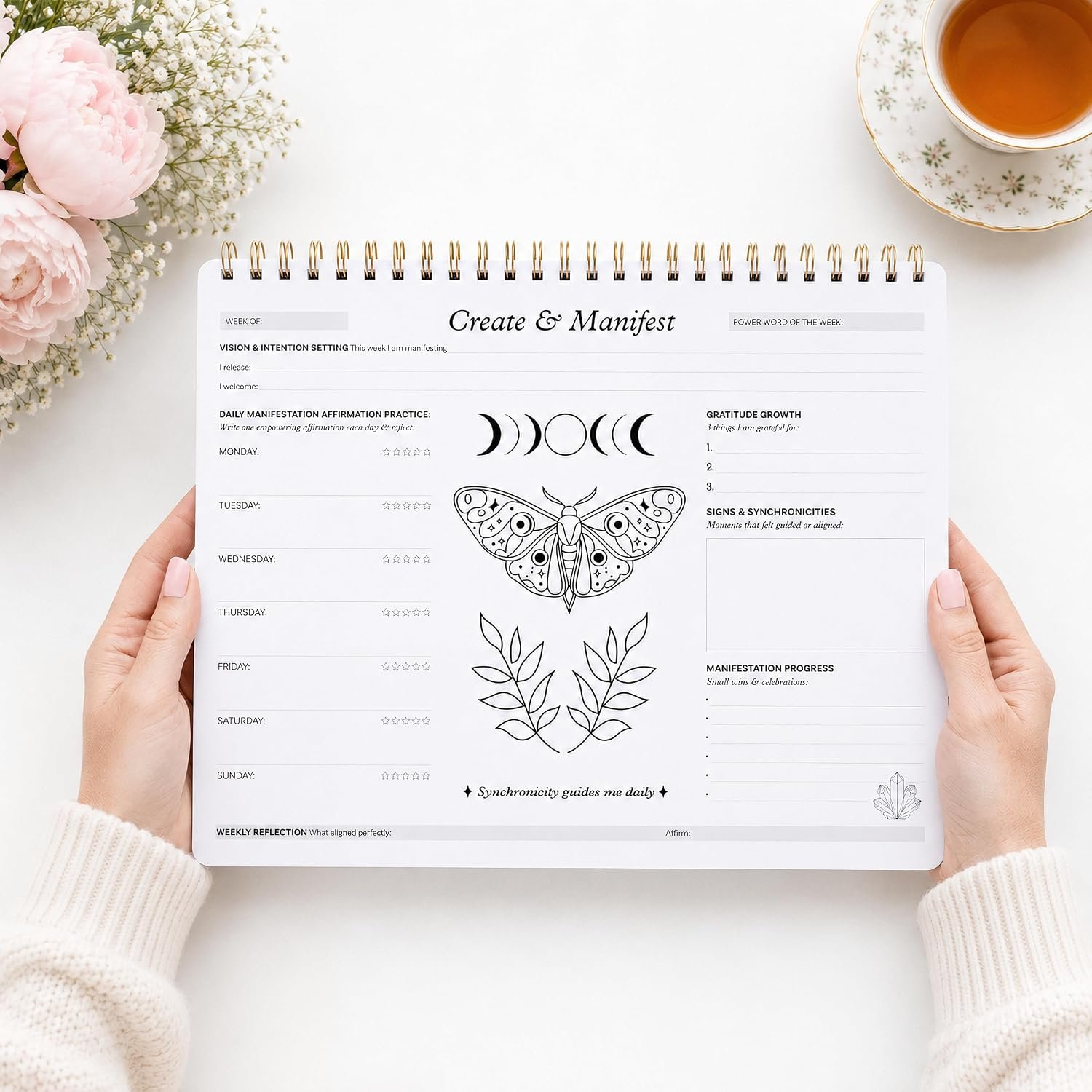 Manifestation Planner for Daily Affirmations | Law of Attraction, Gratitude and Mindful Coloring | Intention Setting Tracker for Women | 52 Sheets for 1 Year | A4