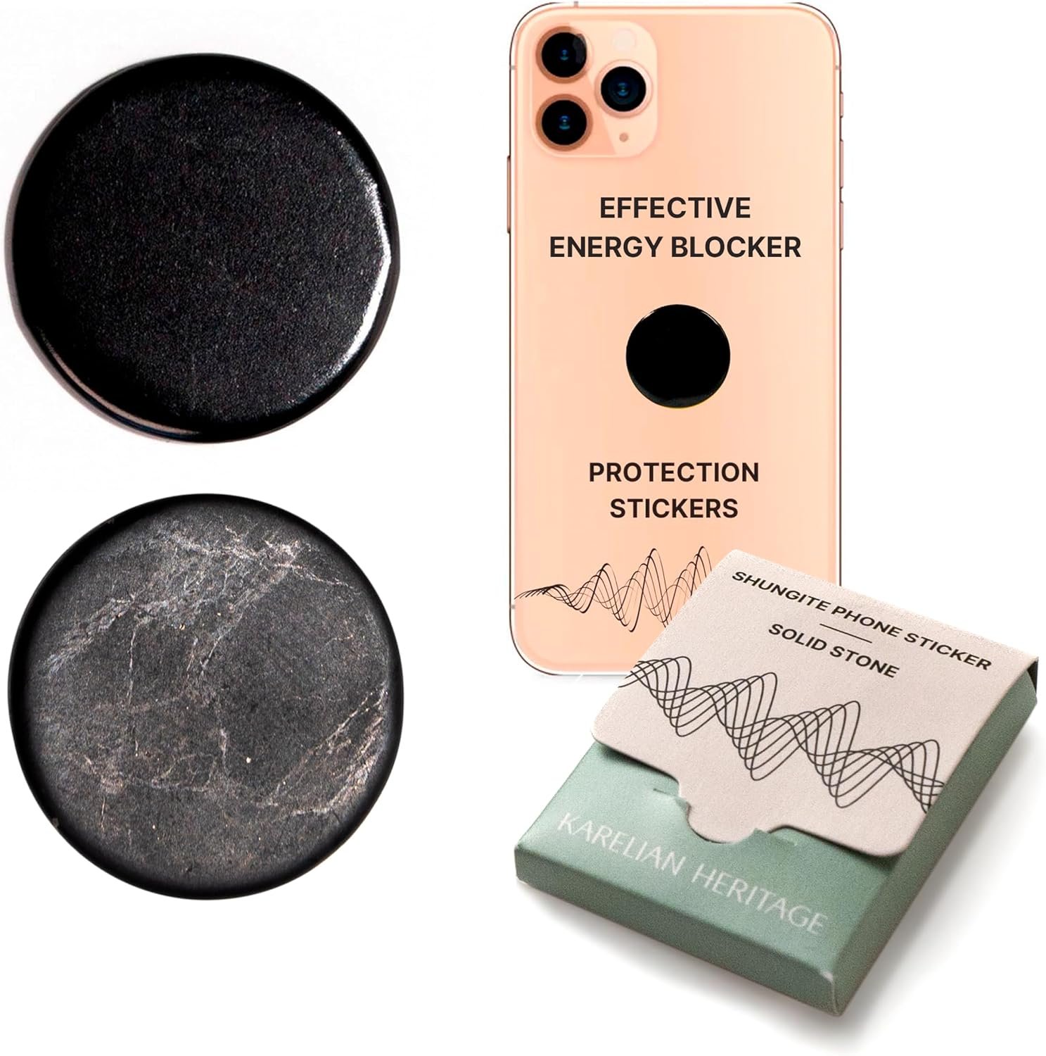 Protection Shungite Stickers 2 pcs for Cell Phone Case Tablet Laptop Computer | Round Plates with Fullerenes | Authentic Shungite Stones Shield for Gadgets S592
