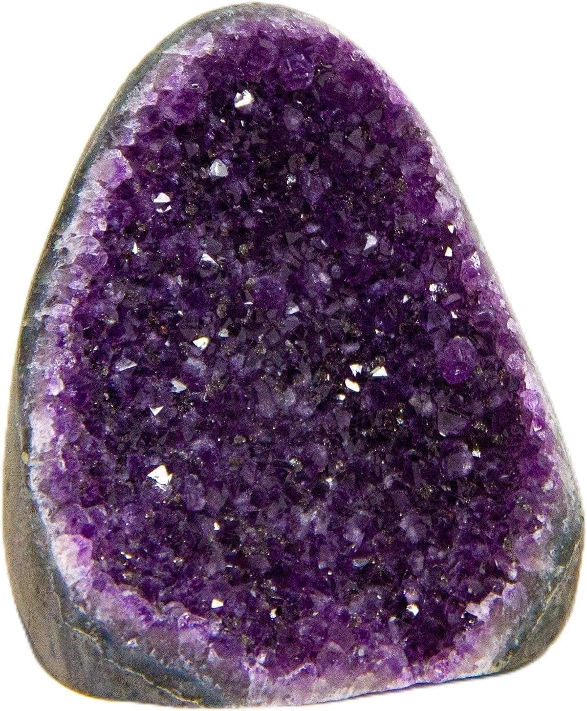 Extreme Rocks & Fossils Natural Amethyst Cluster with Polished Edges [0.75 to 1 lb.] Real Raw Geode Healing Crystal Rock from Uruguay, Deep Purple Decor and a Free Velvet Pouch of Rose Quartz