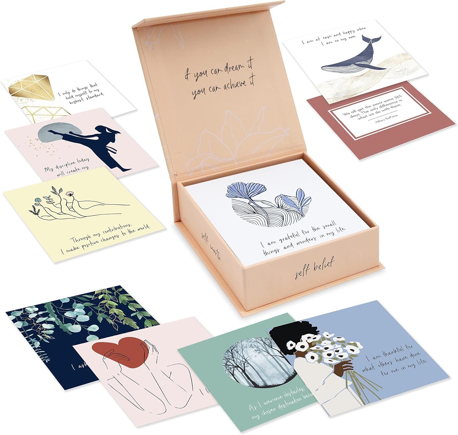 Positive Affirmation Cards for Women – 52 Double-Sided Mindfulness Prompts with Inspirational Quotes for Daily Motivation and Meditation – Encouragement Gifts of Self Love, Words of Affirmation Cards
