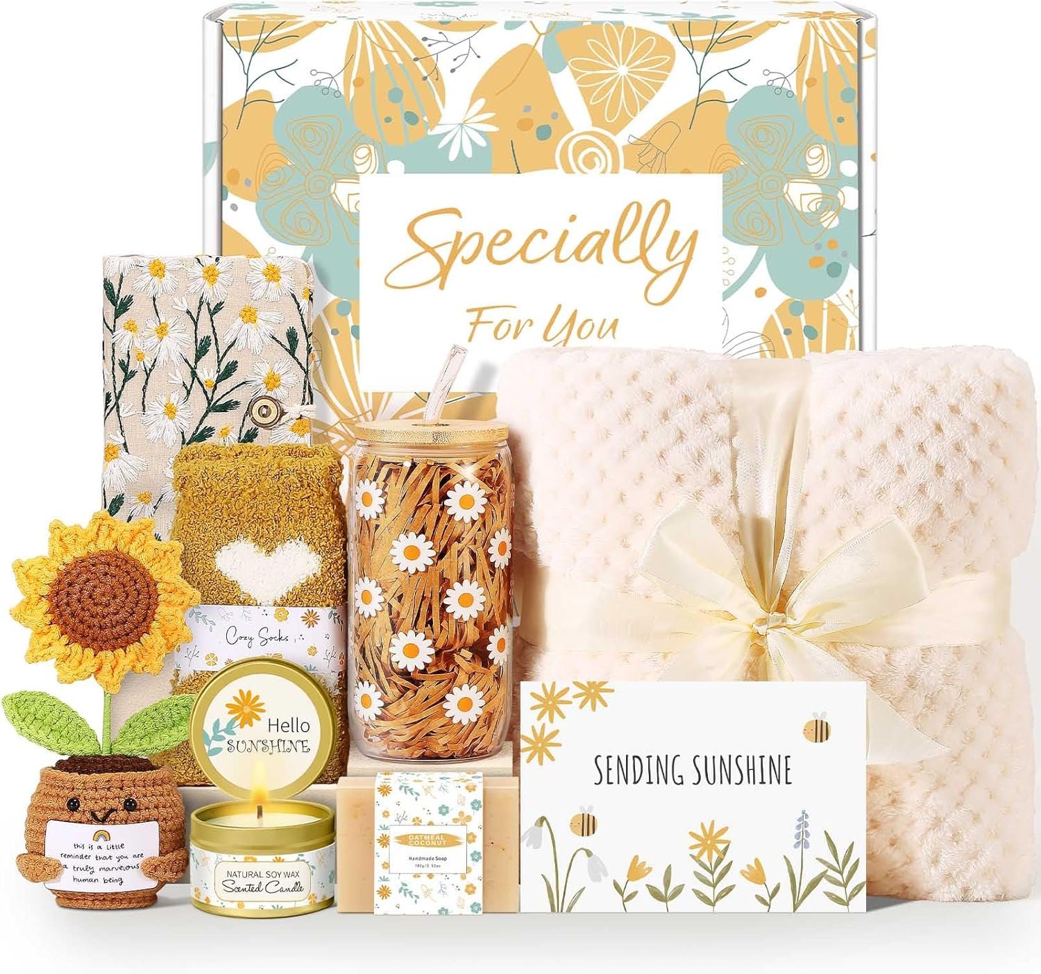 Self Care Gifts for Women Gift Baskets，Sending Sunshine Thinking of You Care Package Spa Gift Sets, Mothers Day Birthday Gifts for Women Mom Sister Wife Grandma Best Friends Her – Ivory