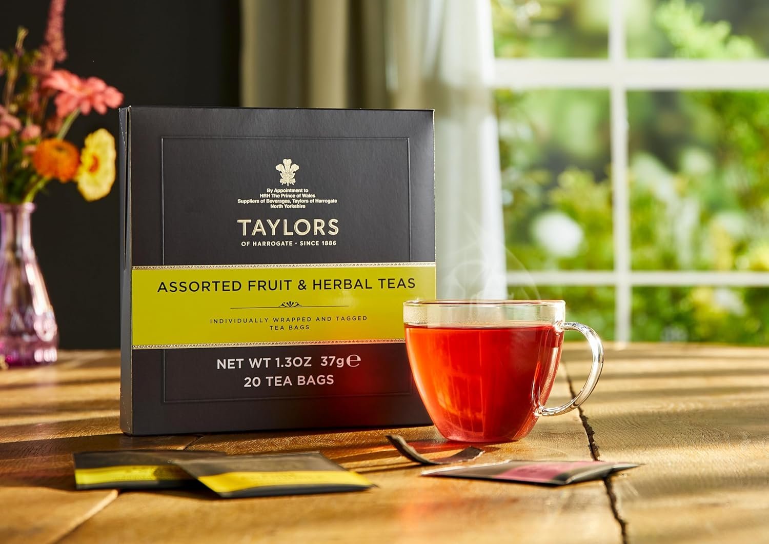 Taylors of Harrogate Assorted Specialty Fruit and Herbal Teas Sampler, Variety Gift Box, Individually Wrapped Bags, 20 Count (Pack of 1), Lemon & Ginger, Blackberry & Raspberry, Pure Peppermint, and Pure Chamomile, Caffeine-Free, Enjoy Hot or Iced, 20 Teabags