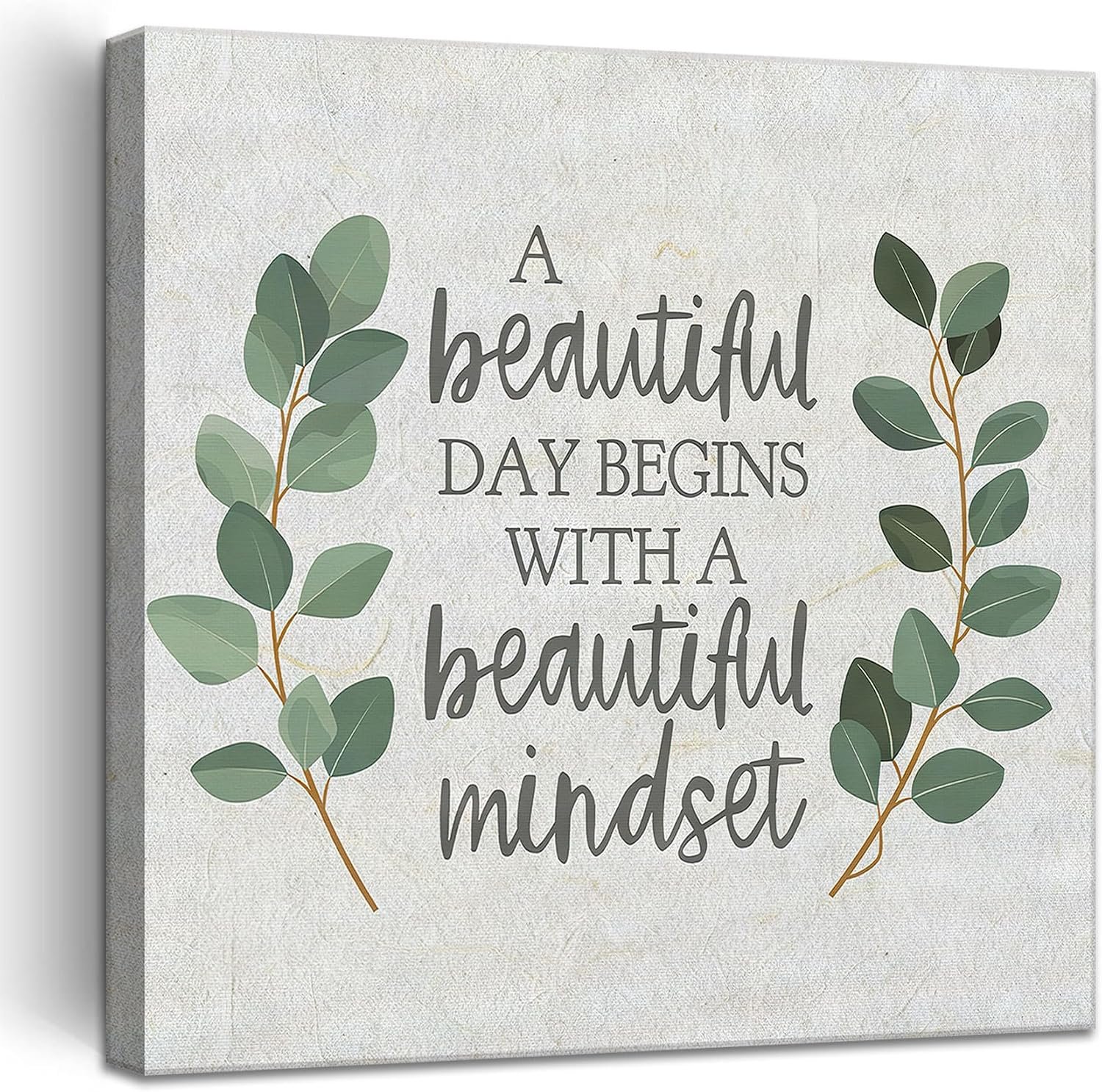 Framed Inspirational Wall Art Minimalist Eucalyptus Wall Decor Motivational Positive Quotes Canvas Posters Prints Green Botanical Pictures for Office Living Room Bedroom Decoration (12″x12″)