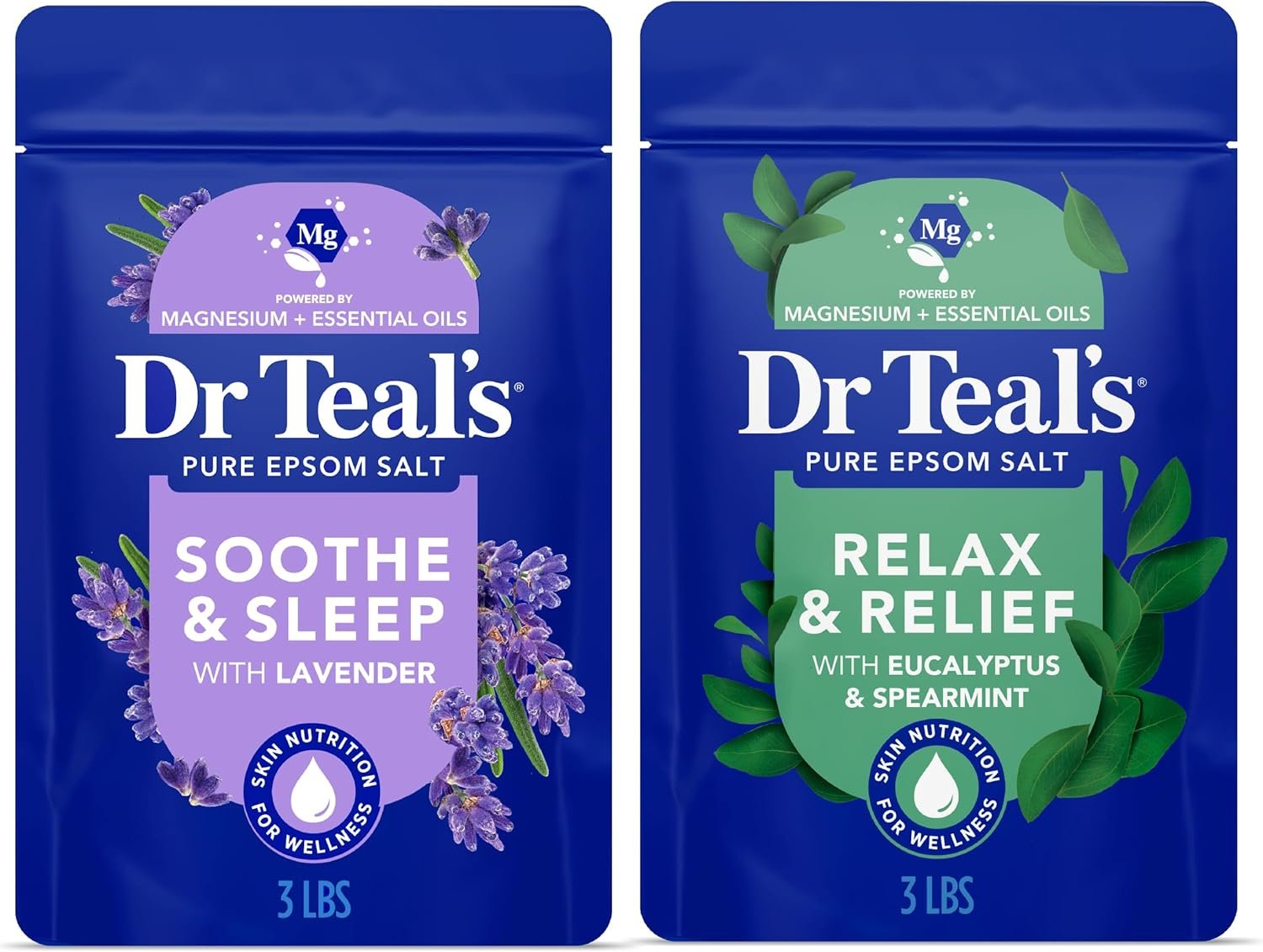 Dr Teal’s Epsom Salt Magnesium Soak, Lavender & Eucalyptus Duo Bundle, 3 lbs (Pack of 2)