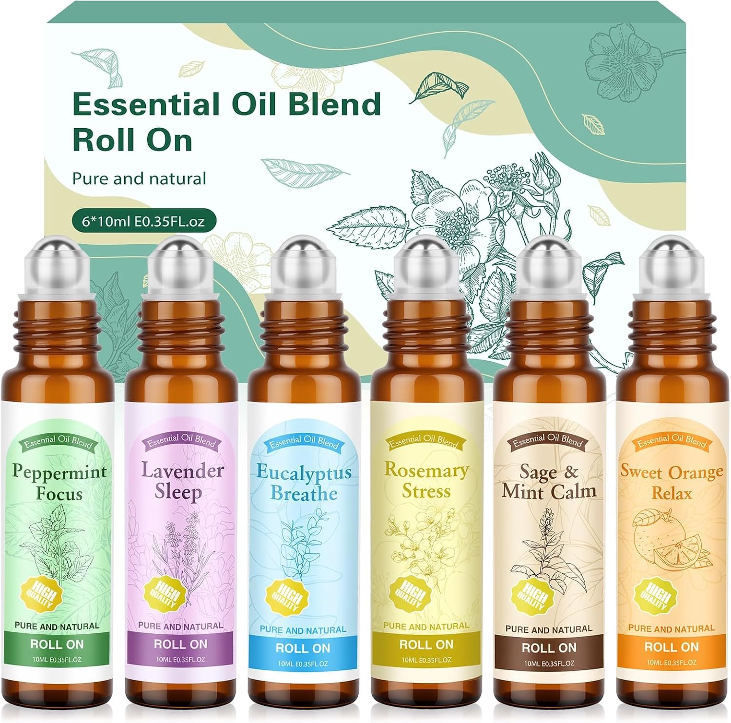 Essential Oil Roll On for Self Care – Aromatherapy Oil Gift for Women Men, Portable Aromatherapy Blend for Relaxation – Self Care Gifts for Women Valentines Birthday Christmas Moms Day -6 x 10ml