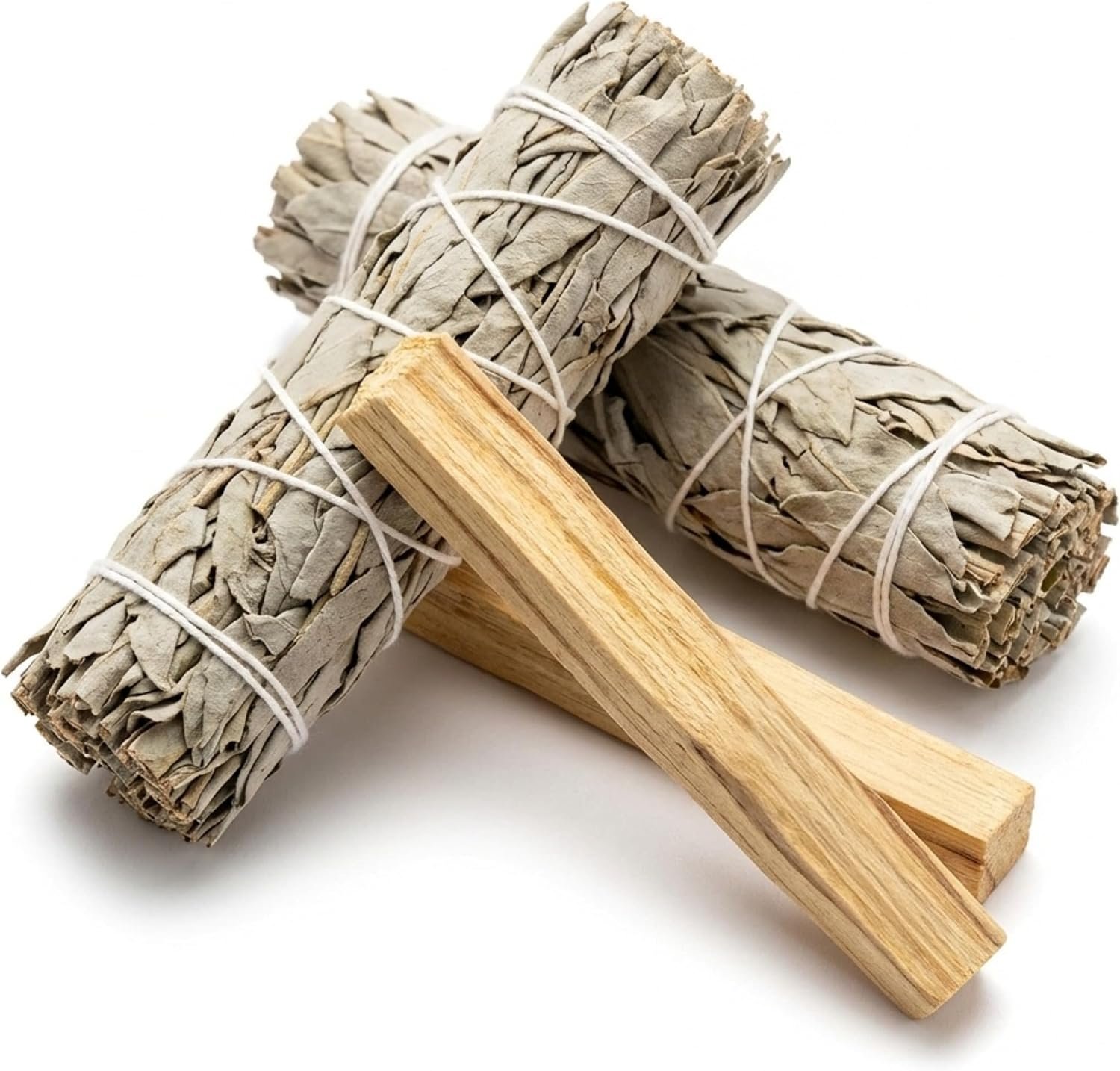 New Age Smudges and Herbs Smudge Kit – 2 California White Sage Smudge Stick for Cleansing (Salvia Apiana) with 2 Palo Santo Incense Sticks (Holy Wood) – Sage Bundles …