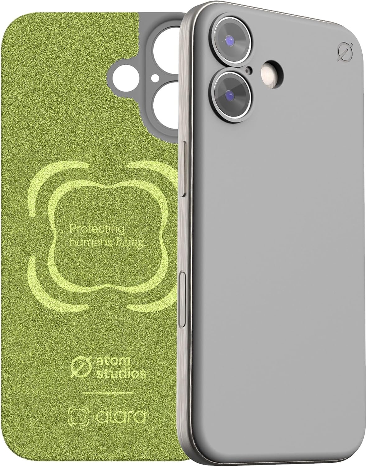 Atom Studios EMF Case for iPhone 16 & Everyday Protection, MagSafe Compatible Alara 5G Cell Phone Technology, Ultra Slim Thin Snap On Cover, USA Developed with 20 Patents- Grey